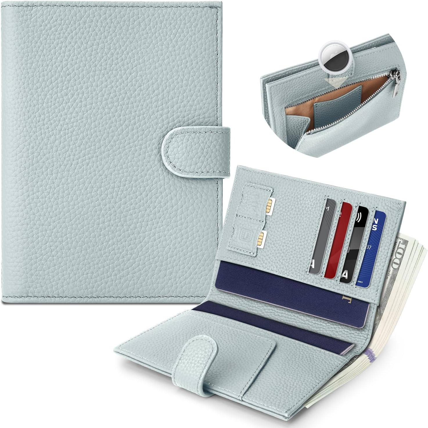 Genuine Leather Passport Holder for Women Men, Hidden Airtag