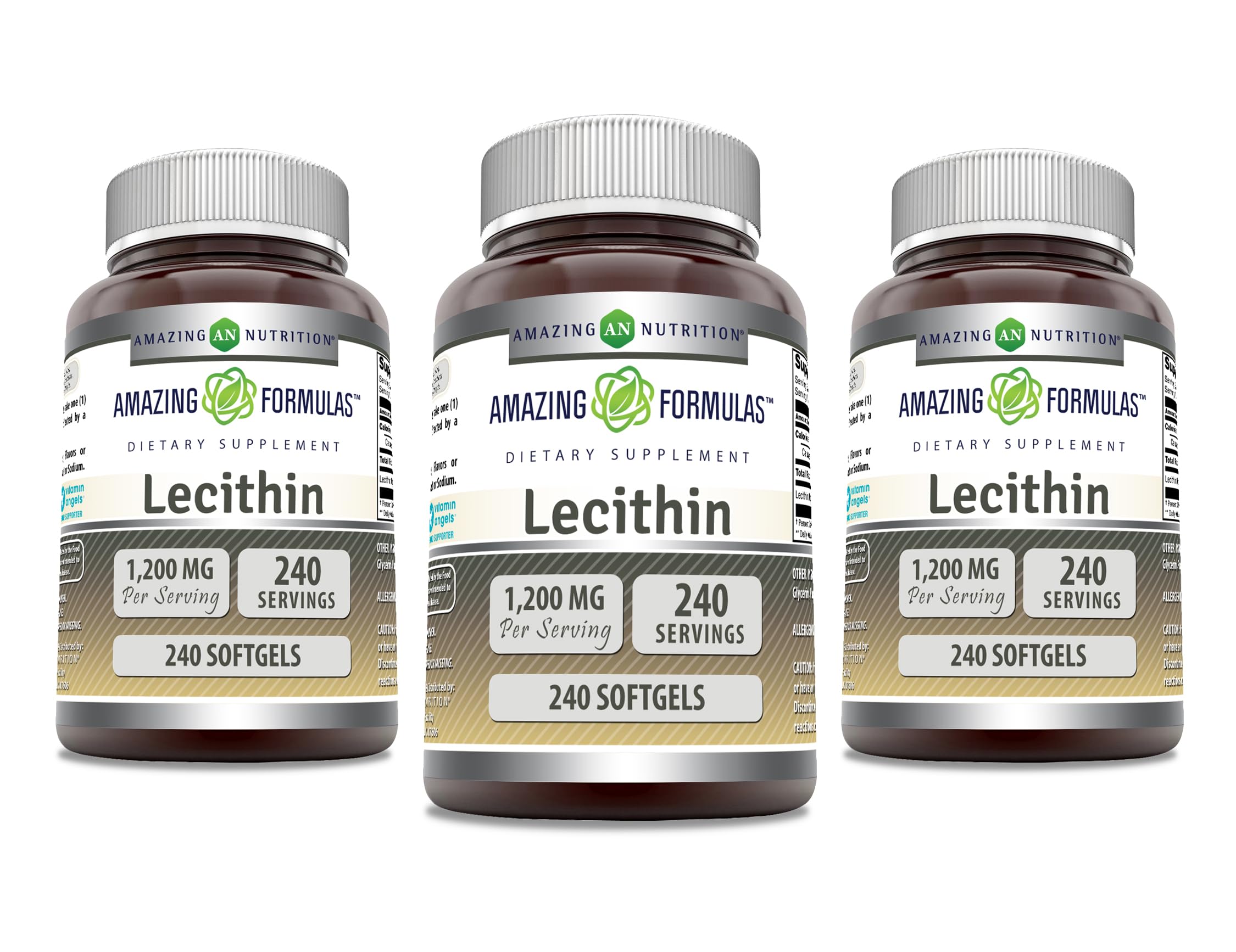 Amazing Formulas Lecithin 1200 Mg | Softgels Supplement | Gluten-Free | Made in USA (3 Pack)