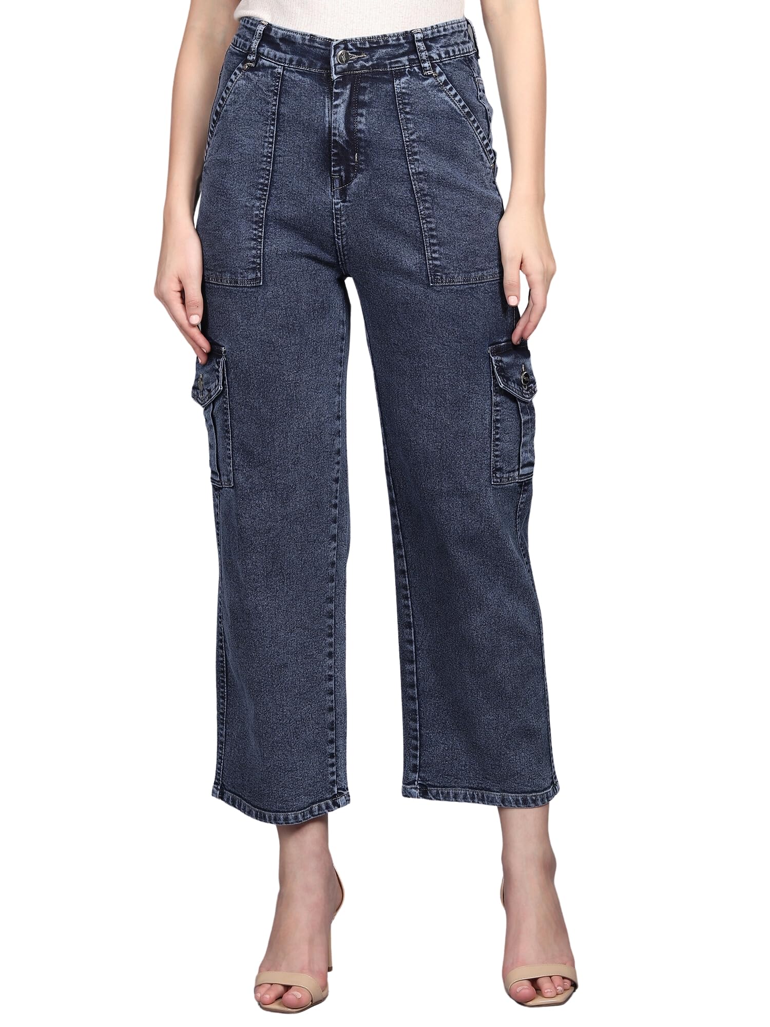 Collection Cargo Jeans for Women High Waist Straight Fit Stretchable Denim -1215-image-44