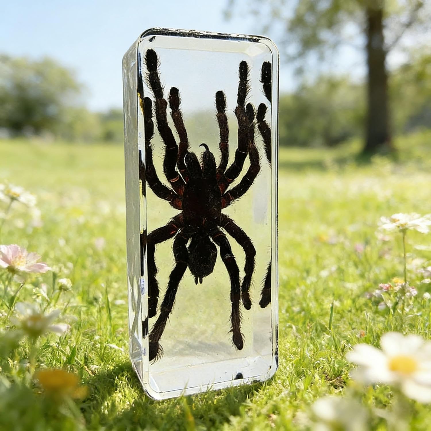 Real Tarantula Spider Specimens in Resin Paperweight Crafts, Spider Animal Taxidermy Collection for Biology Science Education & Desk Ornament (Large Rectangular: 4.3" x 1.8" x 1.2")