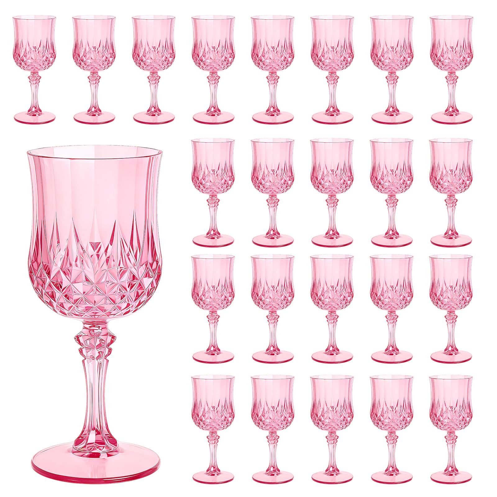 Plastic Wine Glasses Set of 24, 7.7 oz Reusable Plastic Goblets, Pink