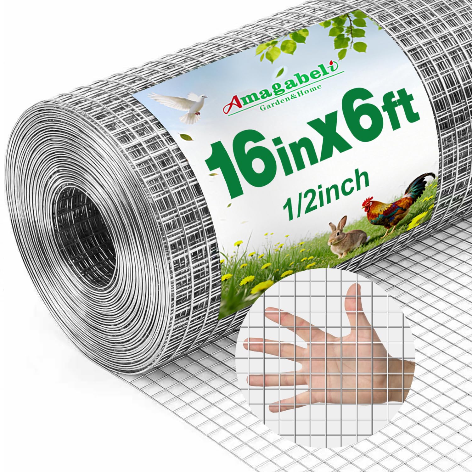 Amagabeli Ture 19 Gauge Hardware Cloth Chicken Wire Fencing 1/2 inch 16 in x 6 ft Double Galvanized Premium Heavy Duty Welded Wire for Chicken Coop Animal Cage Garden Fence Pet Screen