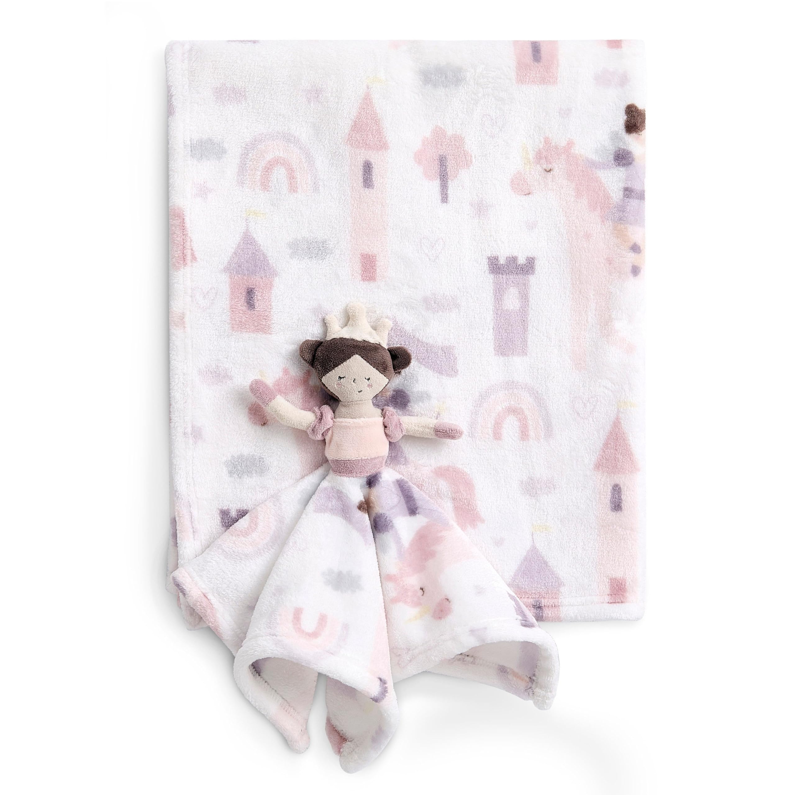 Evolur Princess Print 2 Piece Gift Set, Includes Blanket with Lovey, Warm and Cozy Baby Blanket, Machine Washable Nursery Bed Blanket, Soft and Charming Lovey