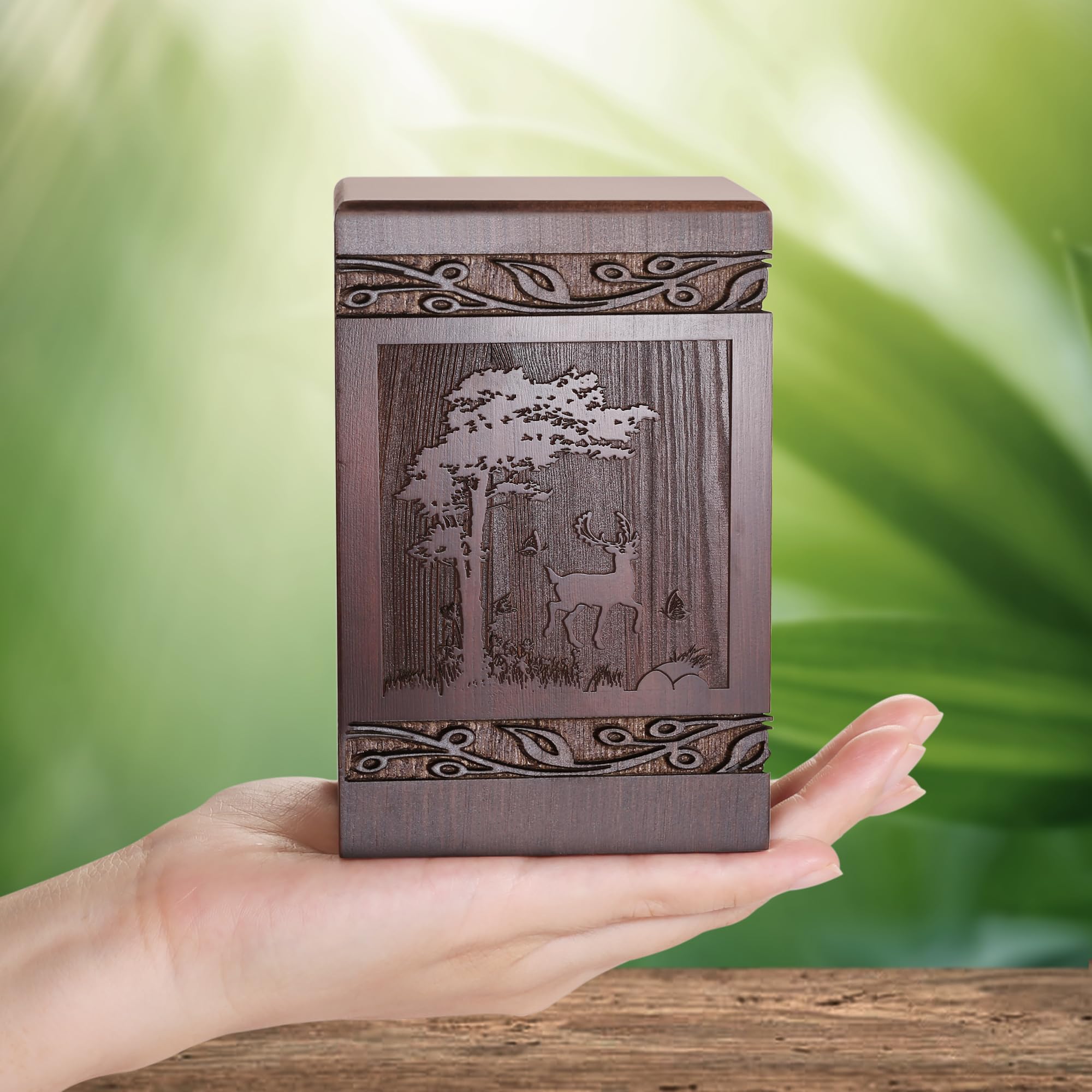 Cremation Urns for Human Ashes Adult Male Female, Wooden Carved Deer Urns Box and Casket for Ashes Men Women Child, Pets Cat Dog Urn, Burial Funeral Memorial Urns for Ashes