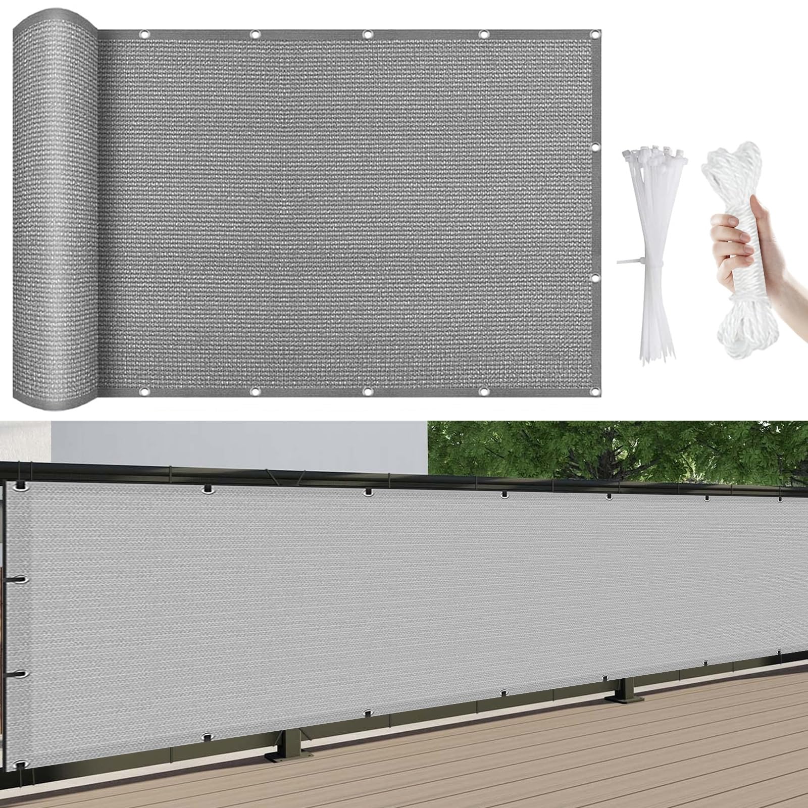Osłona ogrodzeniowa na balkon, 550 x 35 cm, ochrona przed promieniowaniem UV i osłona przeciwsłoneczna na werandę, do ogrodu, na patio, jasnoszara, ochrona przed wzrokiem