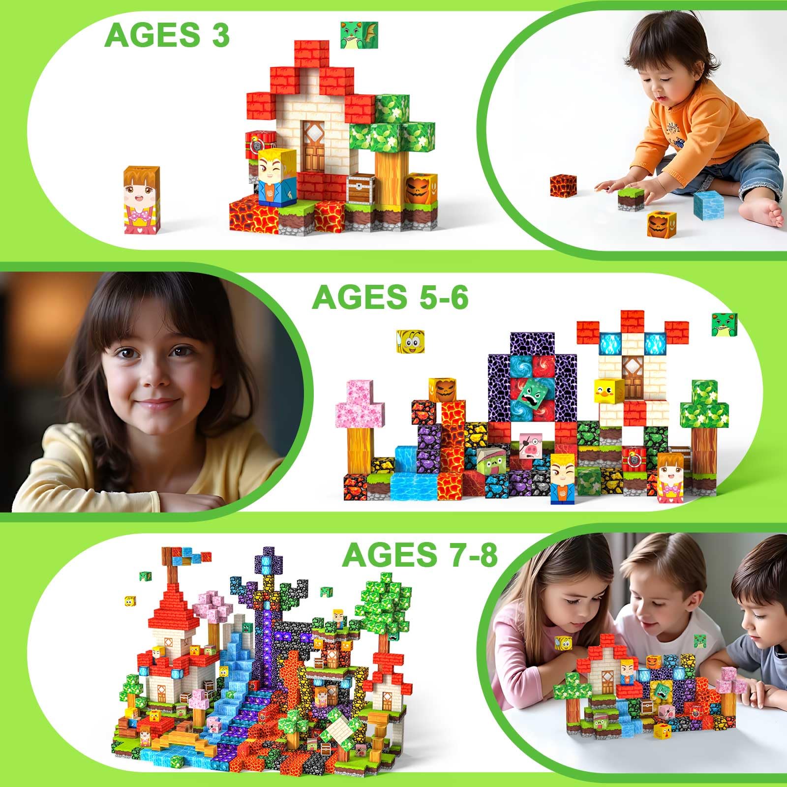 Costruzioni Magnetiche per Bambini 100 PCS 2CM 3+ Giochi Cubi Magnetici, Blocchi Building Blocks Giocattoli Montessori a Partire da 3 4 5 6 7 8 9 10 11 12 Anni Regali di Compleanno per Ragazzi