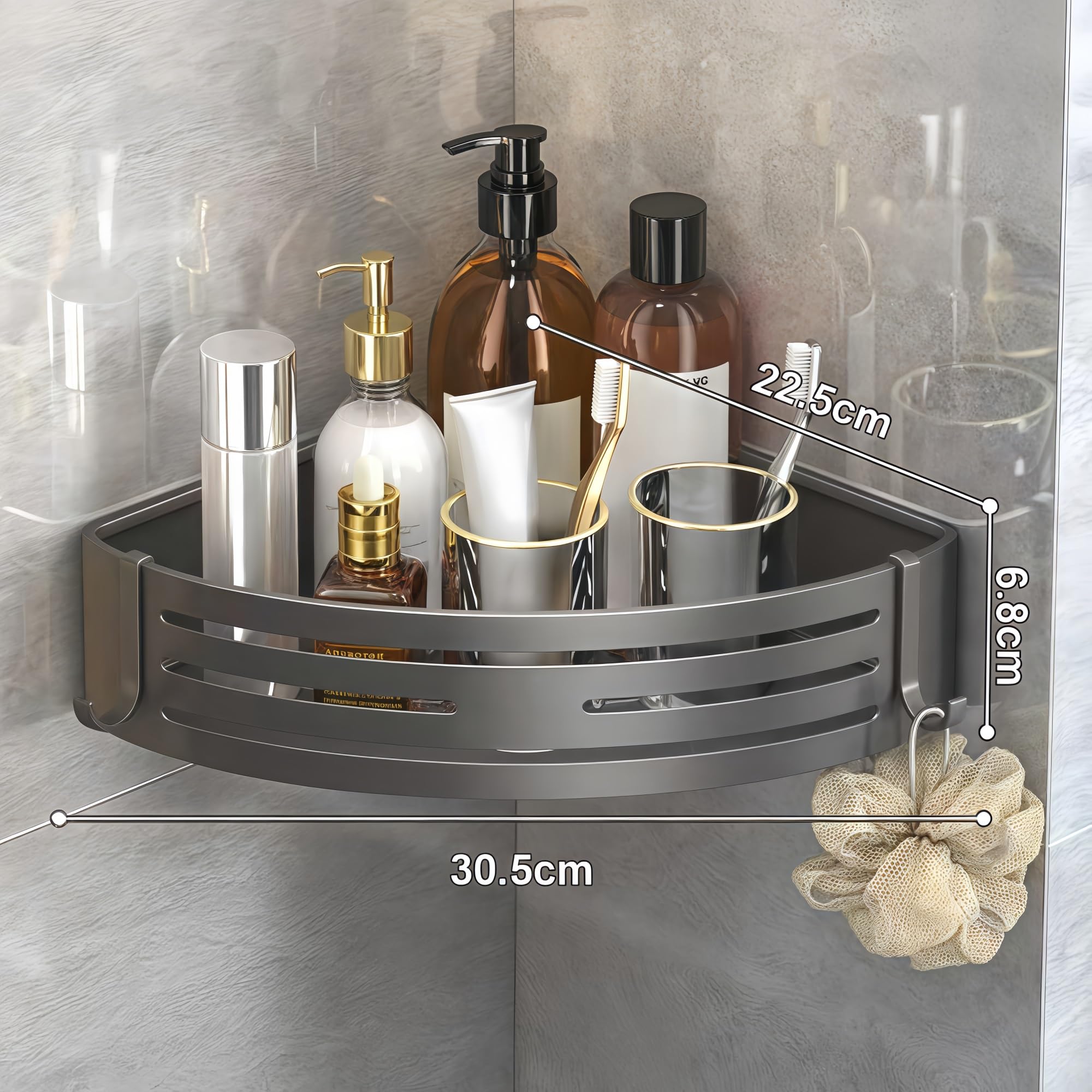 Duschregal Eckduschregal Badezimmer Eckregal Duschablage Duschablage Bohrfrei Duschregal (Grau, 3