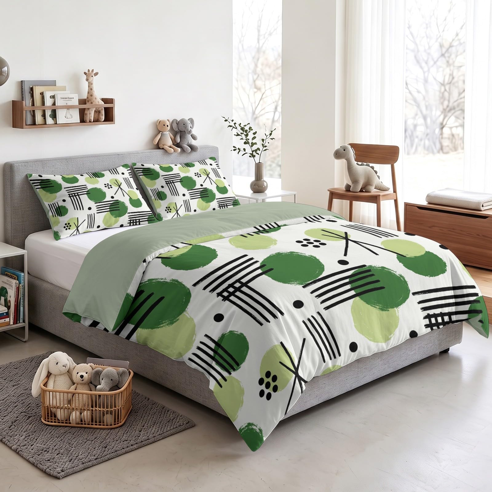 Biancheria da letto 200 x 200 cm, motivo geometrico nordico moderno, in microfibra, non necessita di stiratura e antipiega, copripiumino con chiusura lampo + federa