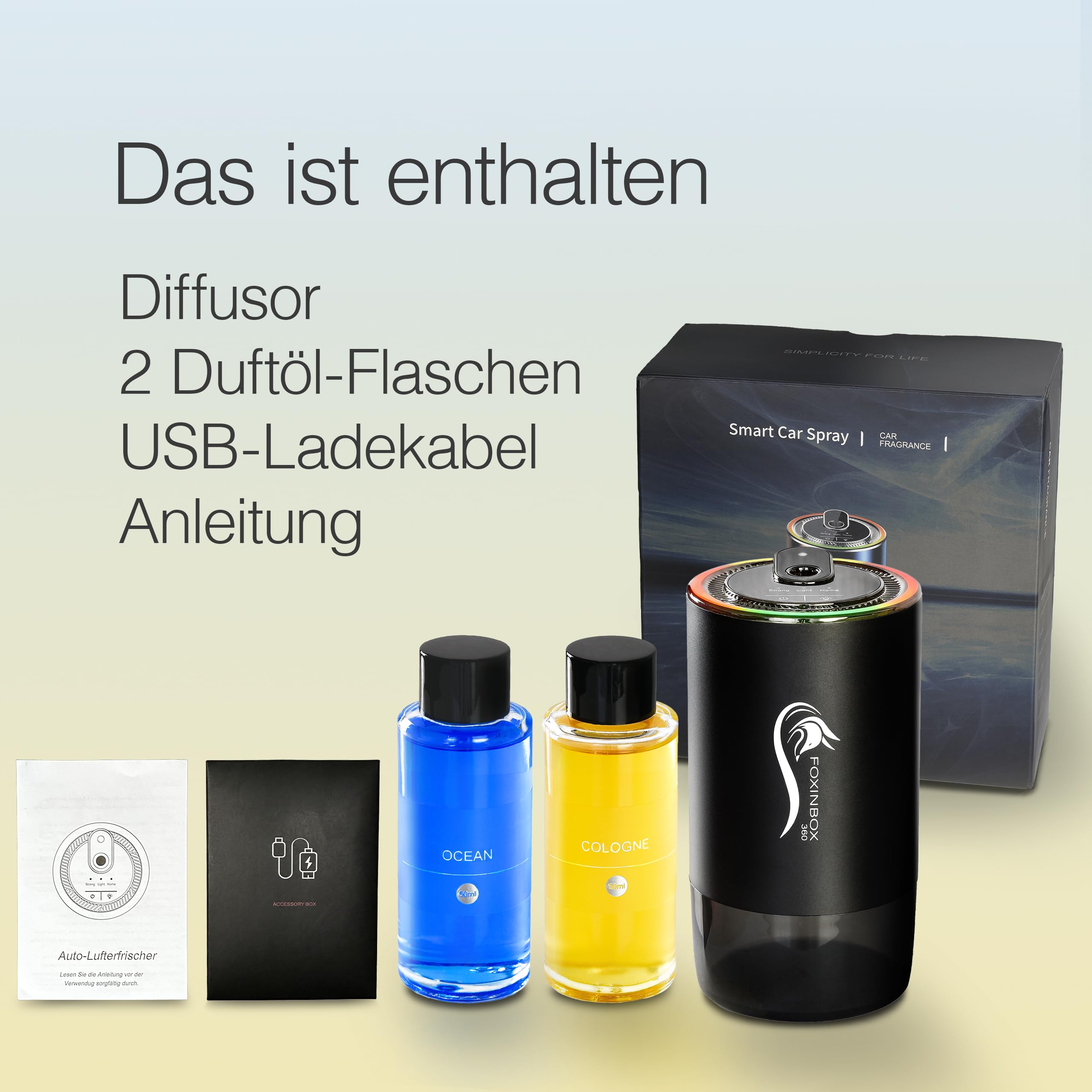 Auto Duft Lufterfrischer/Innenraum Duftspender Automatisch – für Auto, Büro, Zuhause und Sport – Autoduft gegen Gerüche – Diffusor für ätherische Ölen – COLOGNE/OCEAN