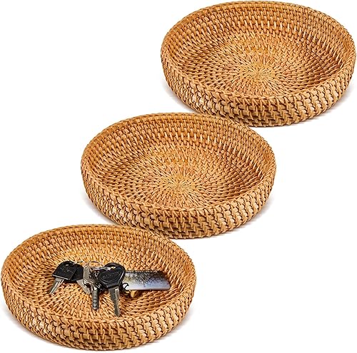 Hushee Cesta redonda pequeña para llaves, 3 unidades, para entrada, cesta tejida de mimbre, bandeja redonda de mimbre para organizar llaves, Hushee Cesta redonda pequeña para llaves, 3 unidades, para entrada, cesta tejida de mimbre, bandeja redonda de mimbre para organizar llaves,