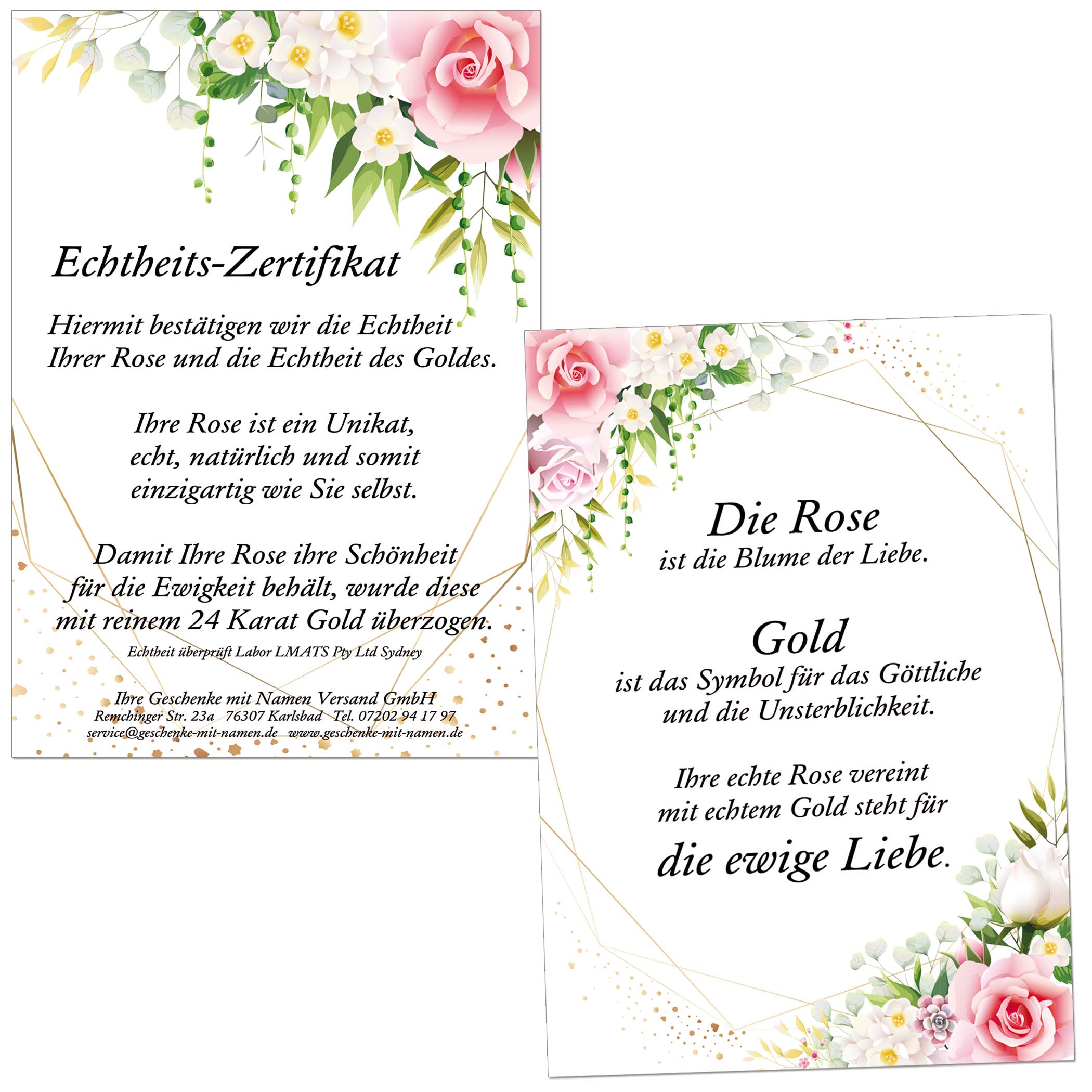 Echte Goldene Rose mit Widmung: Ich liebe dich, überzogen mit 999er GOLD, circa 28 cm, mit Geschenkschatulle und Echtheitszertifikat