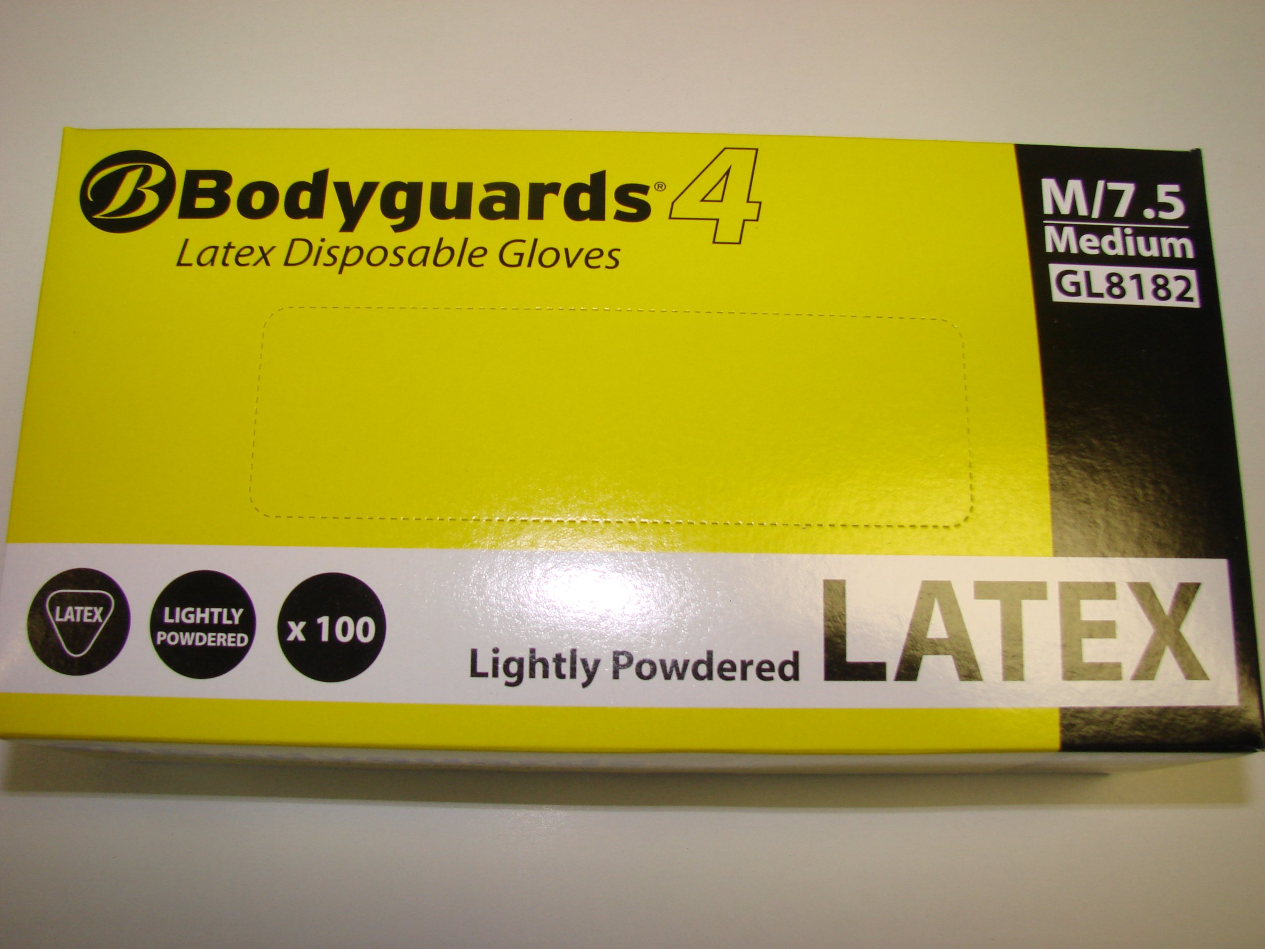Bodyguards GL818 Lightly Powdered Latex Disposable Gloves - Box of 100 (Small), White