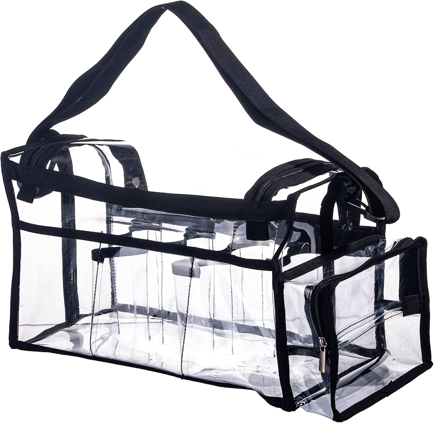 Large Professional Free Standing Clear PVC Makeup Artist Set Bag Transparent Makeup Brush Buddy Make up Kits Organizer Carry All MUA Travel Cosmetic Bag with 8 Dividers and Tissue Holder