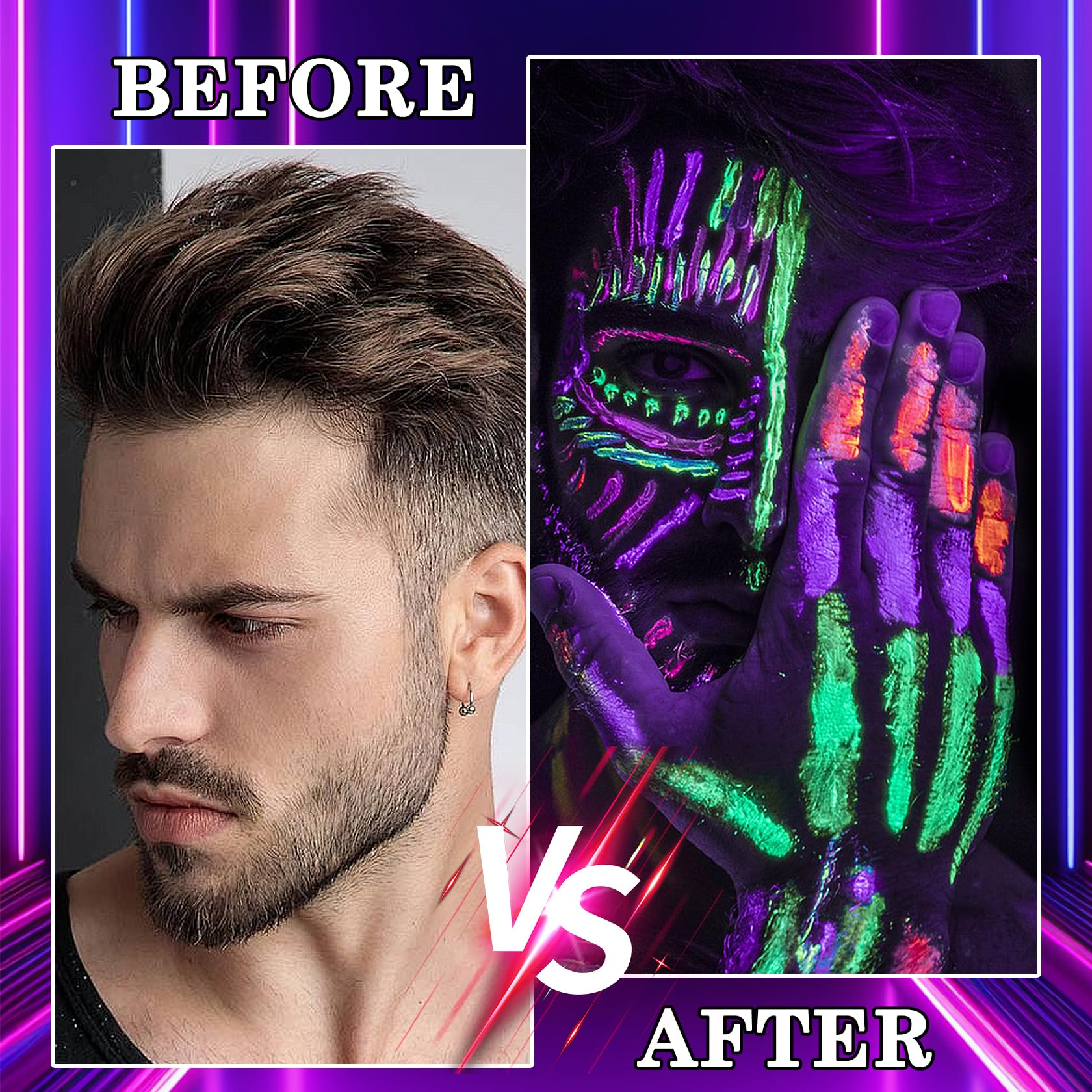 Juego de pintura facial y corporal de 6 colores que brillan en la oscuridad, crema de Halloween para piel, kit de pintura profesional para fiestas, cosplay, maquillaje negro resplandor SFX, 0.3 fl oz 3