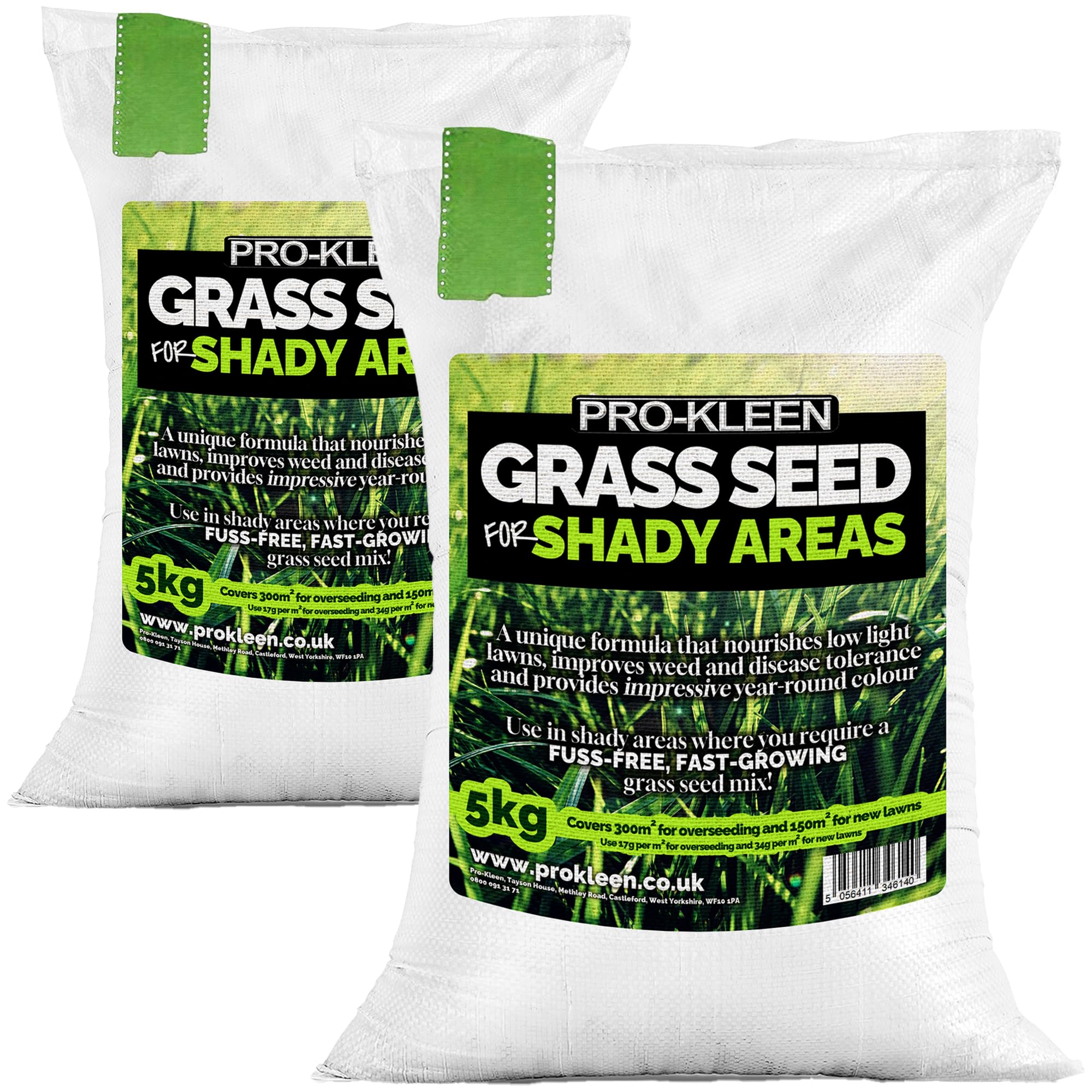 Pro-Kleen Grass Seed for Shady Areas 2 x 5Kg Covers Up to 600m2 Fast Growing Hard Wearing for New Lawns, Overseeding and Patch Repair Pet and Child Friendly