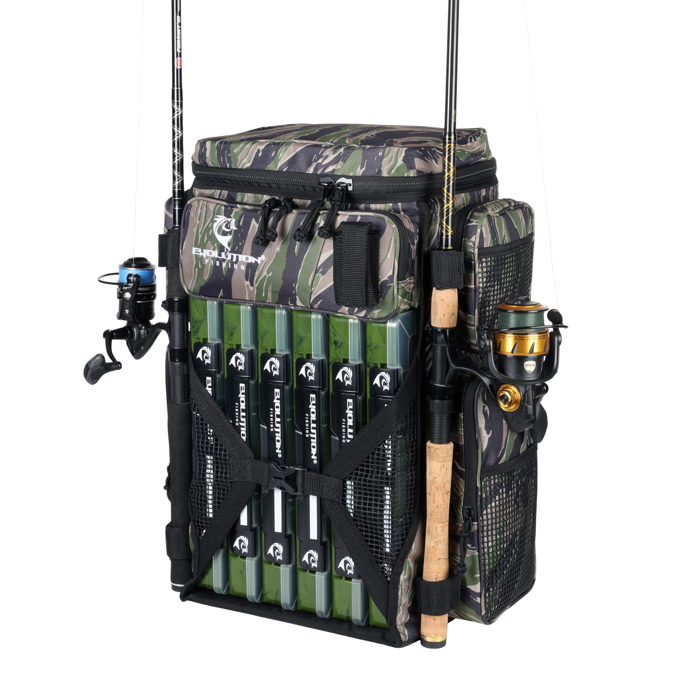 Amazon.com : Evolution Fishing Drift Series 3700 Tackle Backpack with  QuikLatch System & 2 Rod Holders  Tiger Stripe Camo, Heavy Duty Fishing  Backpack w/ 6 Tackle Trays : Sports & Outdoors