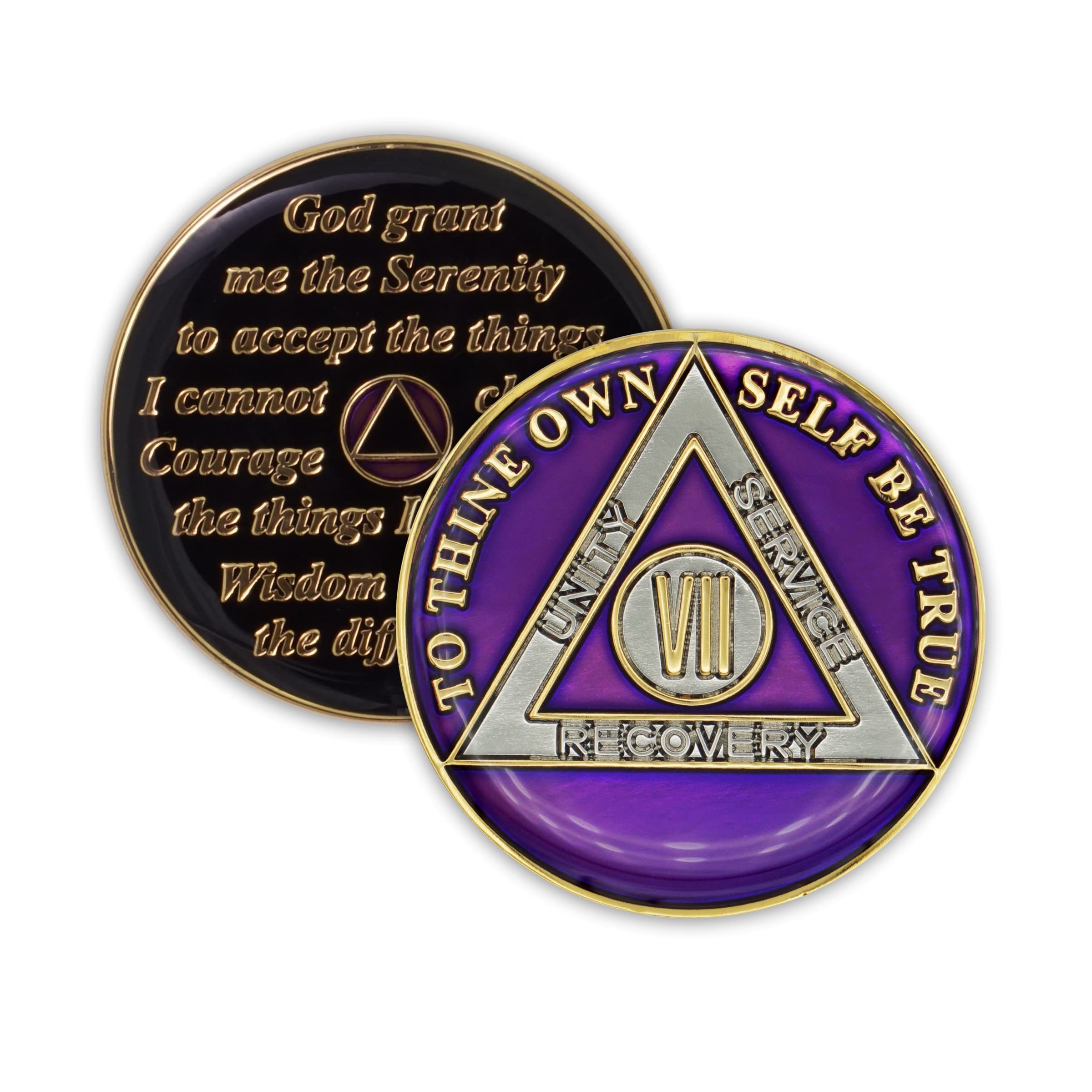 7 Year Sobriety Coin | Triplate AA Chip Recovery Anniversary Token (Purple)