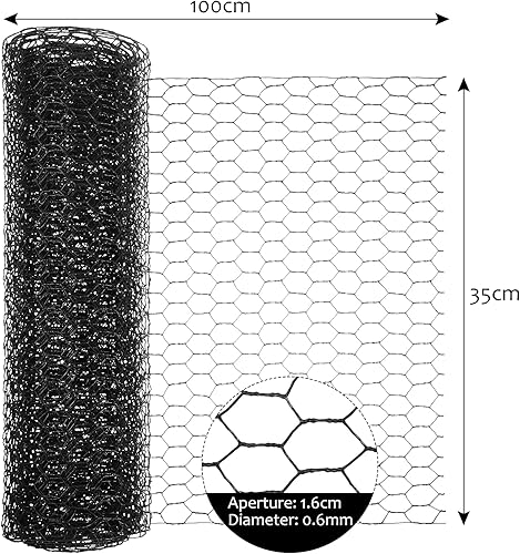 Miniatura 2 de SATINIOR 2 hojas de red de alambre de pollo para trabajos artesanales, malla de alambre hexagonal galvanizada (negro, 13.7 x 80 pulgadas)
