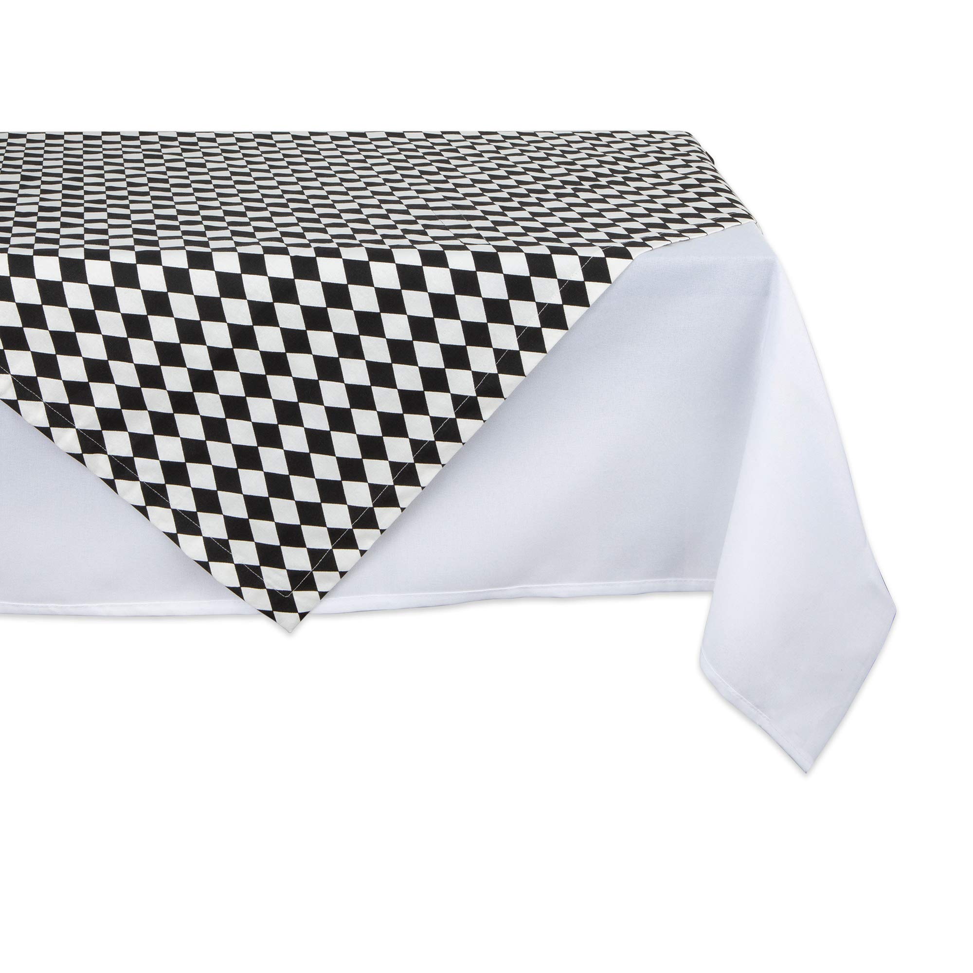 DII Harlequin Collection, Cotton, Black and Cream, Table Topper, 40x40