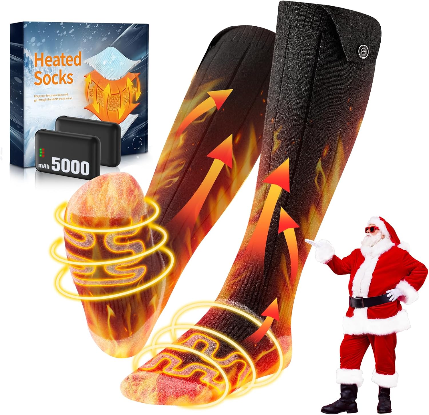 2026 Upgraded Heated Socks, 5000mAh*2 Battery Rechargeable Heated Socks for Men Women, 3 Heating Levels with 360°Heating Electric Socks, Valentine’s Day Gift for Ski Hunting Hiking
