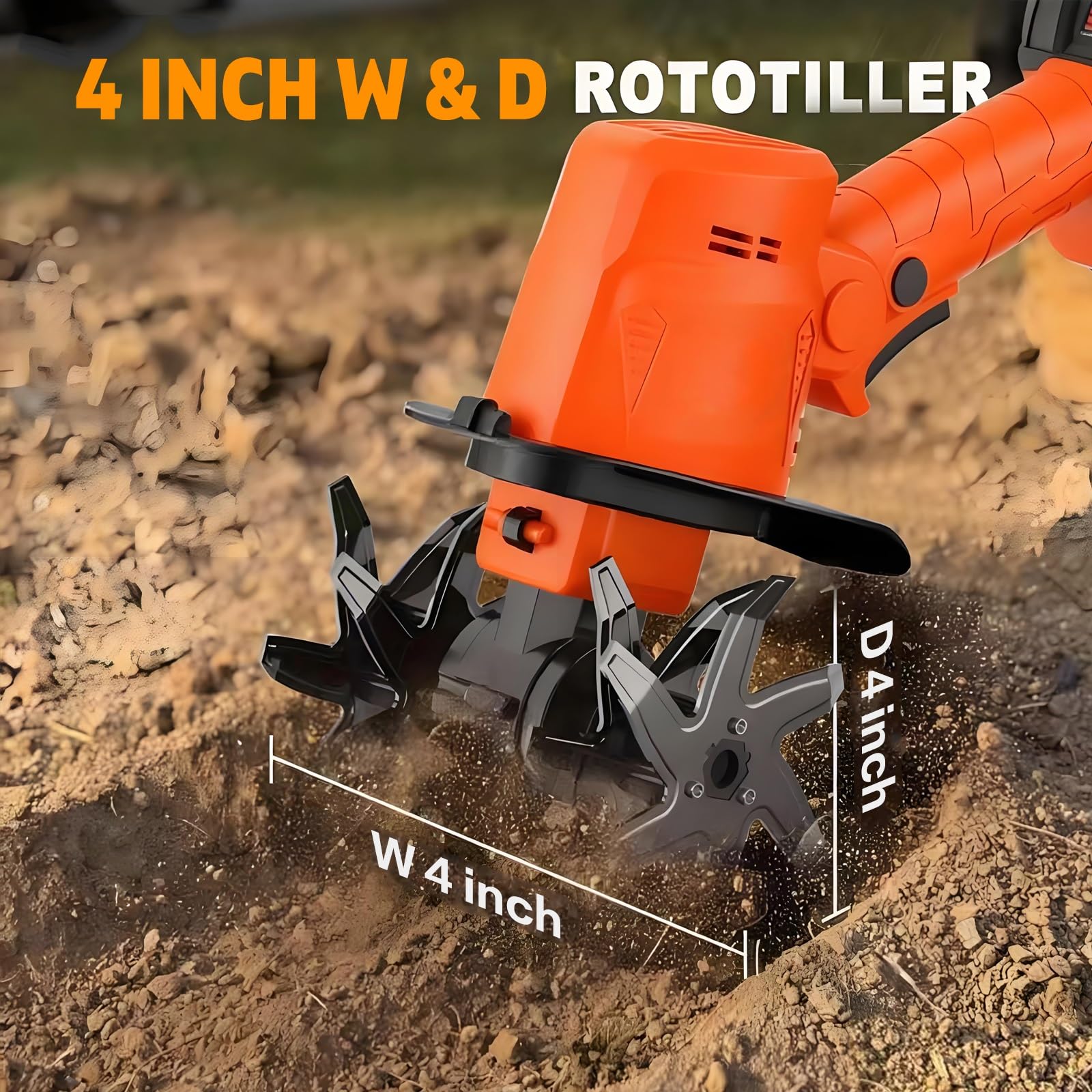 Labrador eléctrico inalámbrico para jardín con poste de extensión y dientes de acero, 10 cm de ancho y profundidad, ideal para labrar y sembrar semillas
