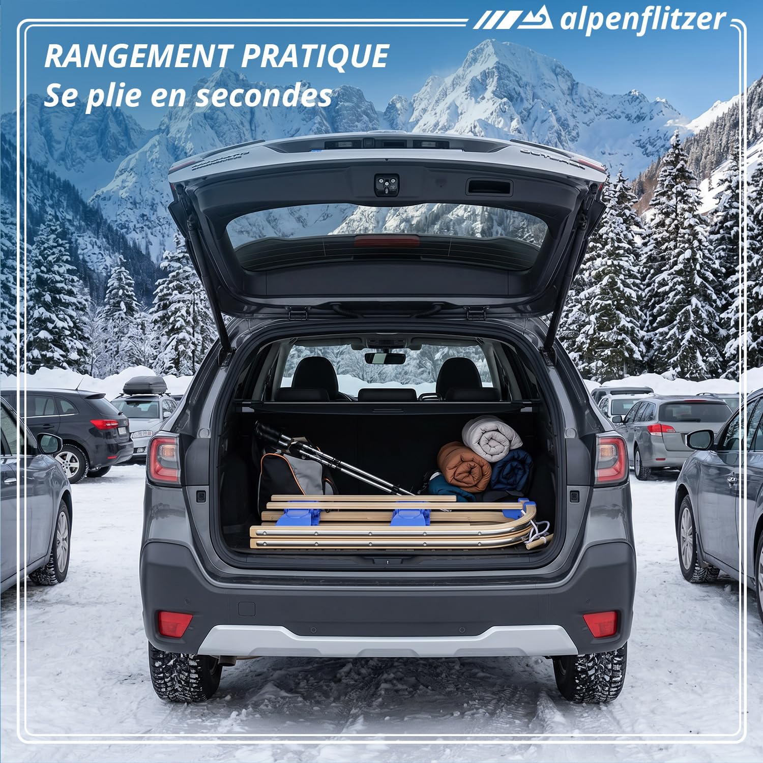 Luge en Bois avec Dossier Luge Davos 110 cm Luge Pliable pour Enfants ; Luge Pliante en Bois de hêtre Haut de Gamme