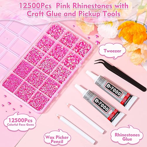 Miniatura 2 de shynek Pegamento adhesivo B7000 con 14000 diamantes de imitación rosa intenso para manualidades, diamantes de imitación de color rosa AB con parte