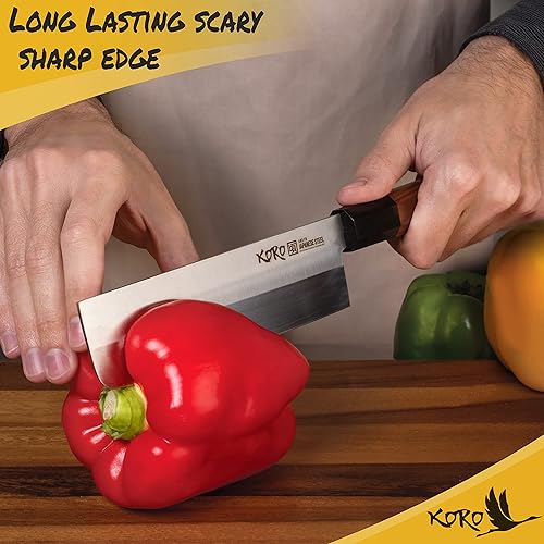 Miniatura 6 de KORO - Cuchillo japonés Nakiri  Cuchillo de afeitar afilado tradicional Honbazuke afilado AUS10 japonés de acero de alto carbono  cepillado a mano