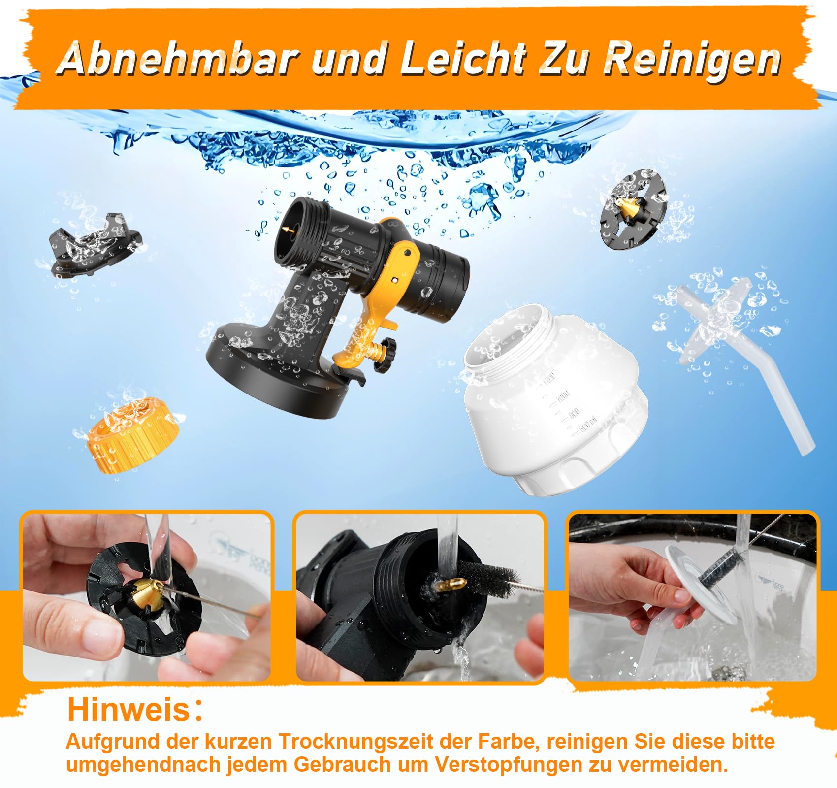 Farbsprühsystem Wandfarbe, Kroosim Update 700W HVLP Elektrisches Lackierpistole mit 4 Düsen und 3 Sprühmuster, 1200ML Verstellbarem Farbfluss Farbsprühgerät für Zäune, Schränke, Decken, Möbel