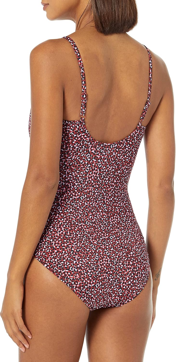 Amazon Essentials Women's Thin Strap one-Piece Swimsuit X-Small Brick Red Leopard
