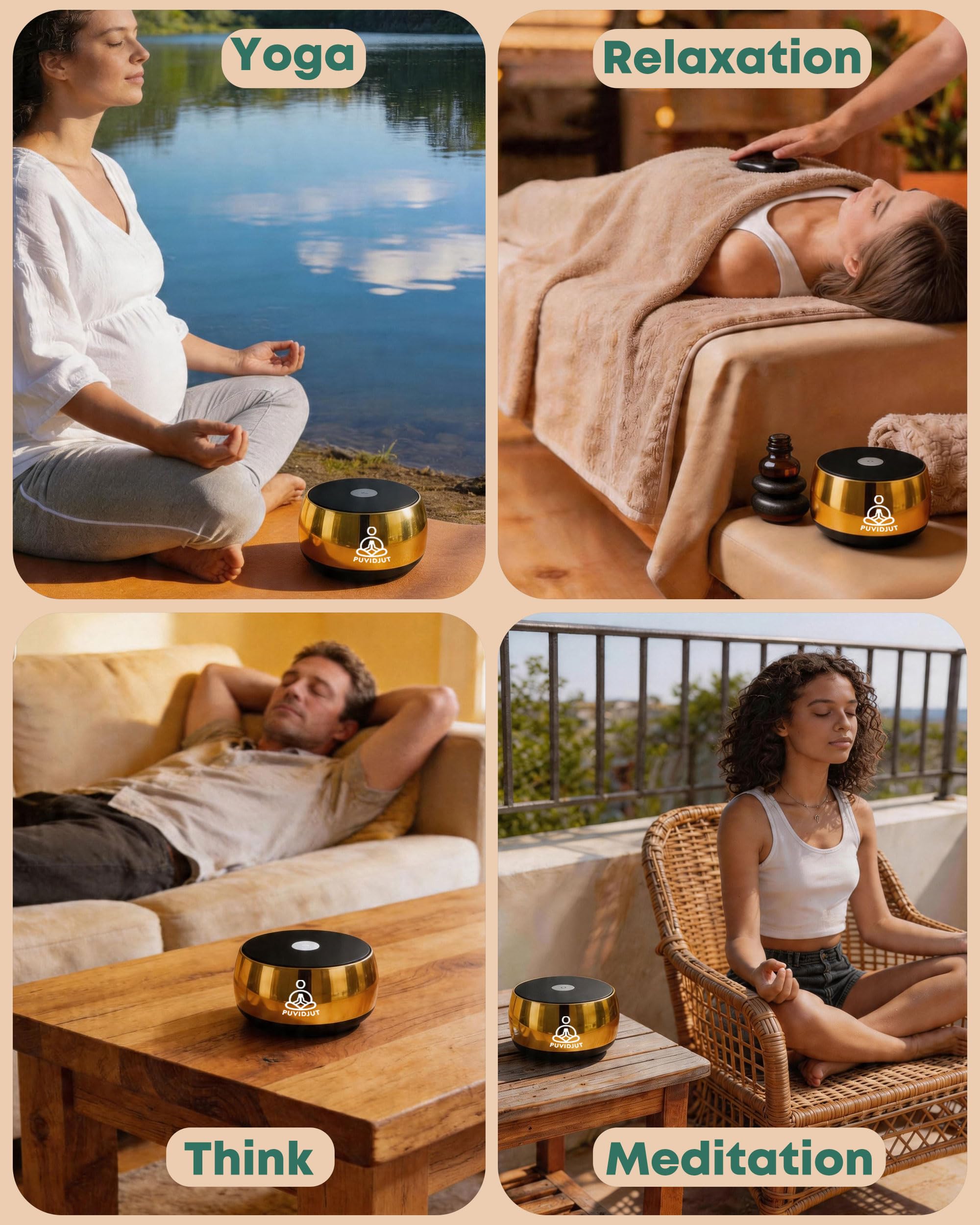 Campana tibetana elettronica portatile, 4 frequenze di guarigione (417-639 Hz) e tono della campana tibetana, ricaricabile tramite USB-C, strumento musicale per meditazione per yoga, relax, Reiki
