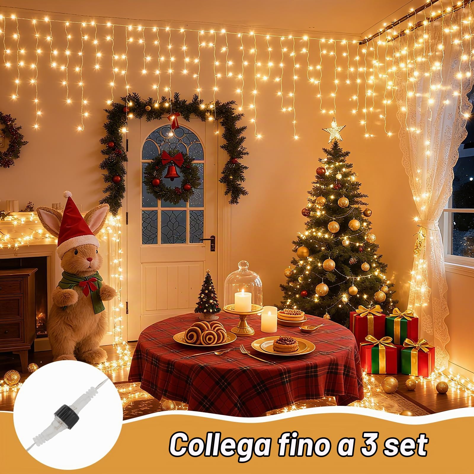 Luci Natale Esterno Cascata, 15M 594 LED Luci Natalizie per Esterno, 8 Modalità Tenda Luminosa Natale Esterno IP44, Luci Natale per Esterno, Interno, Decorazioni Casa, Balcone, Giardino