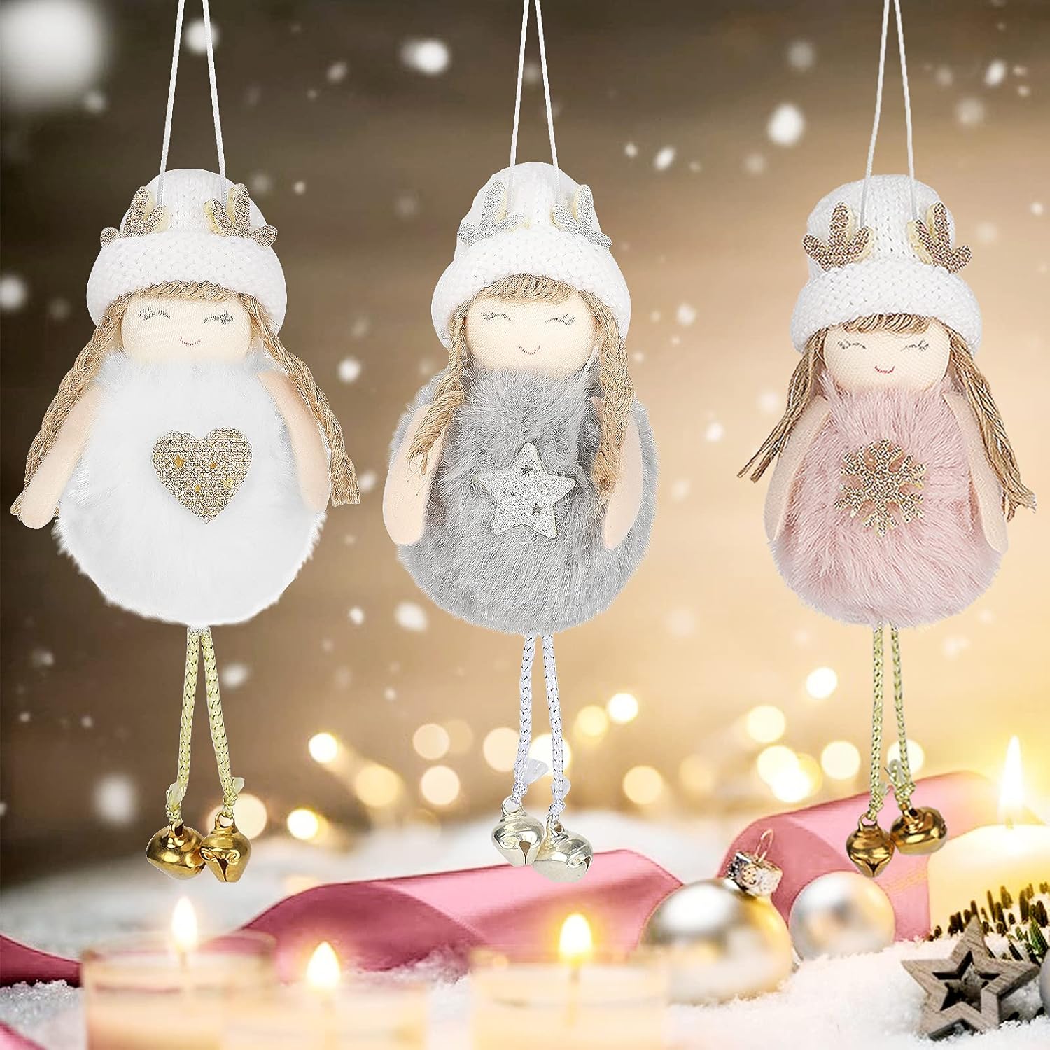 Bestcool Adornos Navideños de Felpa Adornos, 3 Piezas Angel Doll Colgante muñeco de ángel de Navidad, Manualidades navideñas, Decoraciones de Elfos para Adornos navideños, Regalos