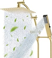 Vista 16 de Hibbent Cabezal de ducha de lluvia de 8 pulgadas de metal completo Certificado CUPC, Combo de cabezal de ducha doble, varita de ducha manual de alta