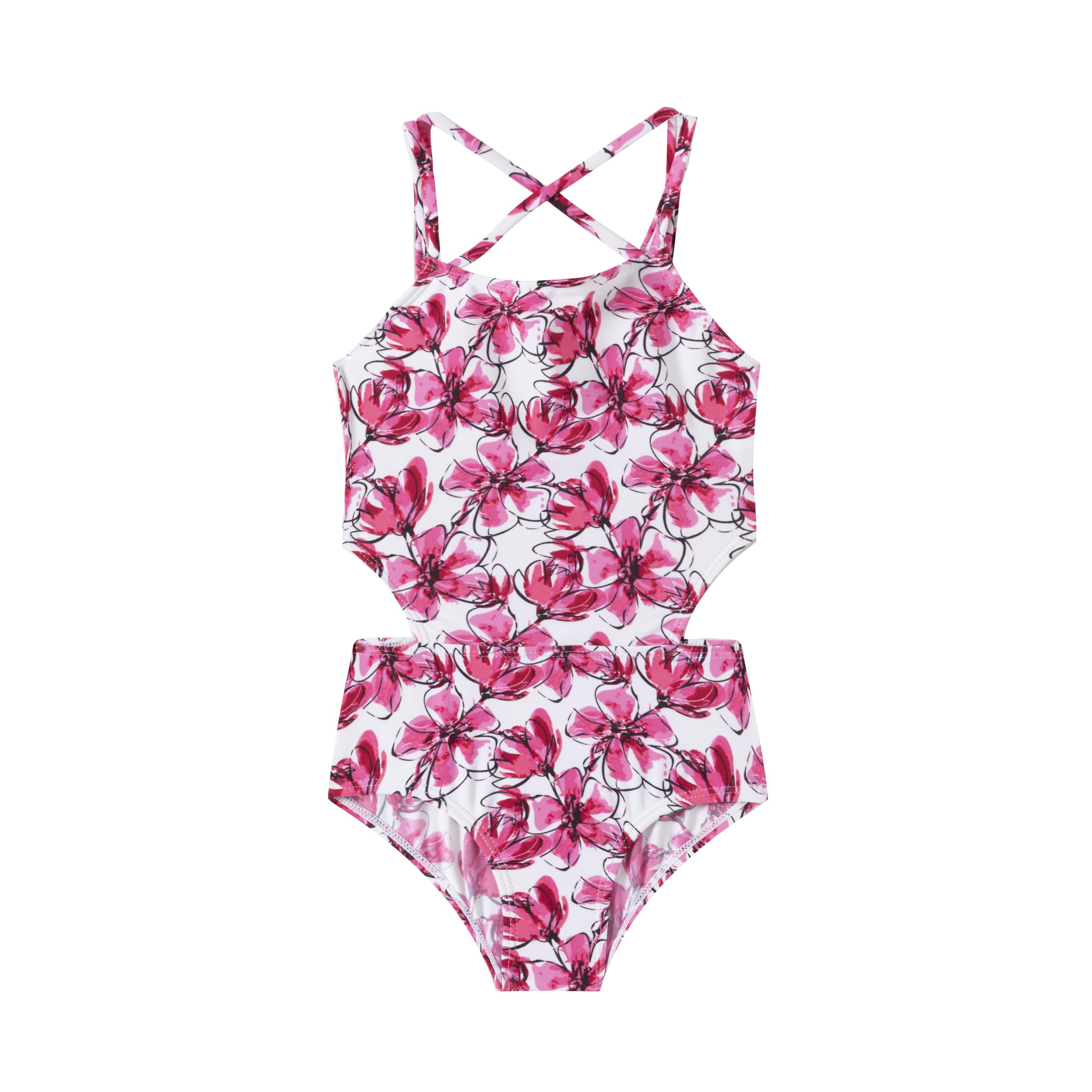 LIZENS Girls' One Piece Leopard Swimwear Cut Out Spaghetti Straps Swimsuit Floral Beach Bathing Suit for Girls Toddler Kids