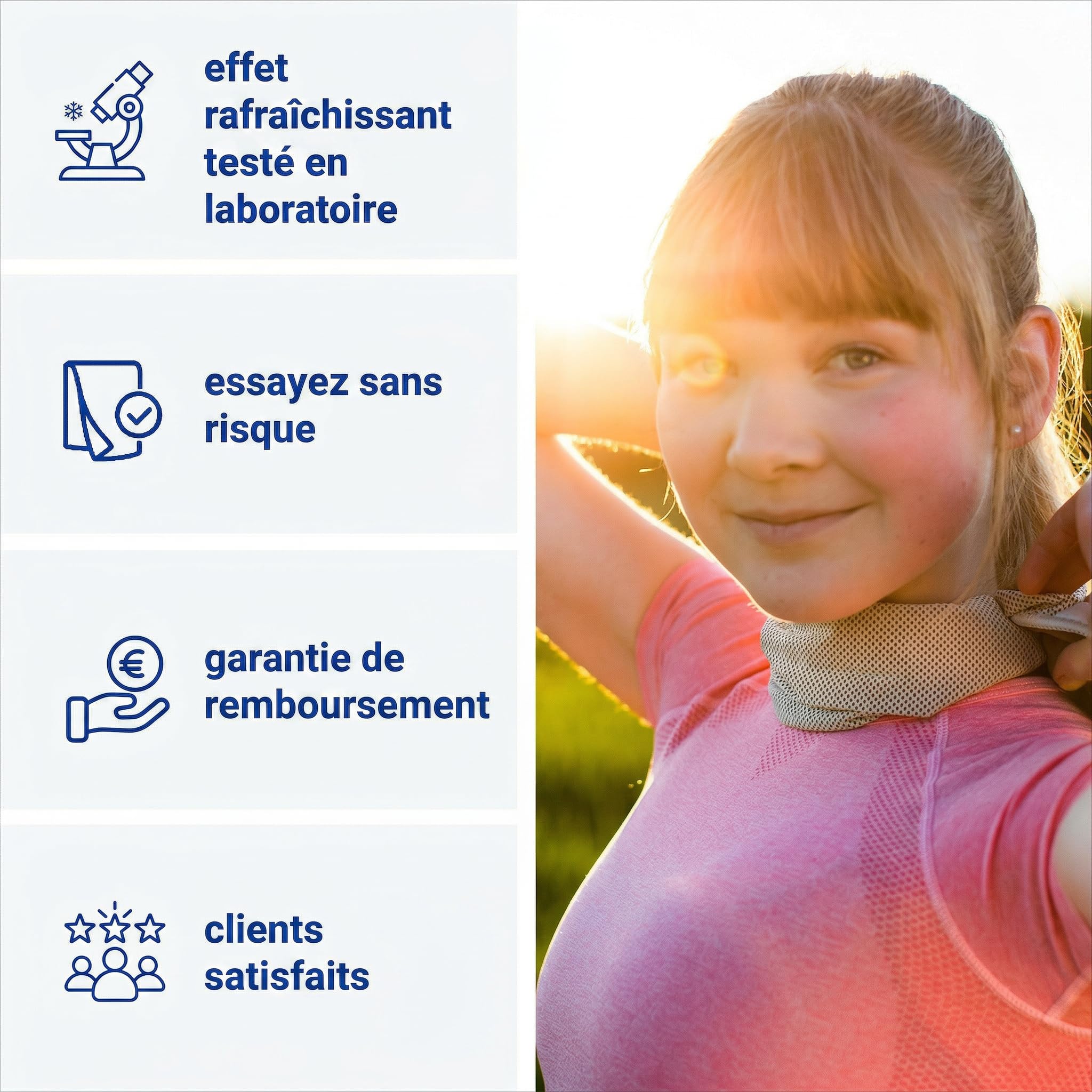 Serviette Rafraîchissante 90 × 30 cm avec Boutons Pression – Serviette de Refroidissement Réutilisable pour Sport & Forte Chaleur, UPF 50+, Facile à Réactiver – Humidifier et Secouer
