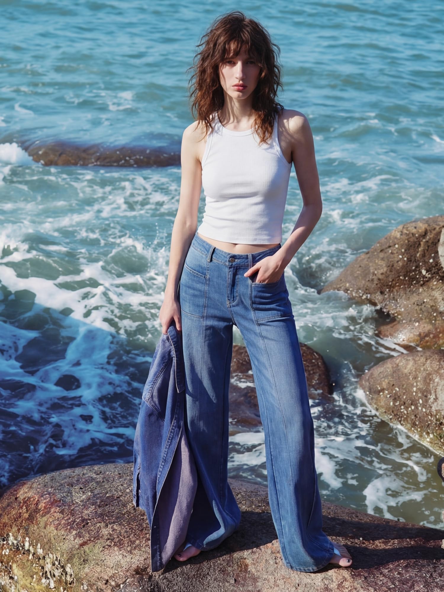 LaiEr Jeans da Donna ad Alta Elasticità con Tasca Frontale con Zip,Modello a Zampa D'elefante Morbido,Ideale per Yoga,Fitness e Tempo Libero Morbido e Confortevole alla Moda,Casual e Molto Versatile
