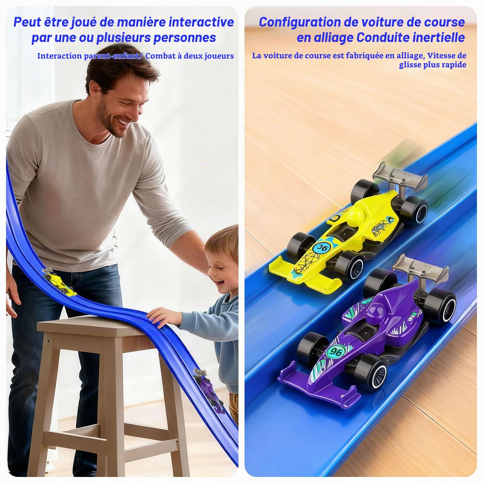 5M Circuit Voiture - Circuit De Course avec Rampe, Comprend 4 Voitures Jouets,Sauts, Rampes,Circuit De Course Classique Long à Monter, avec 1 Sac De Rangement