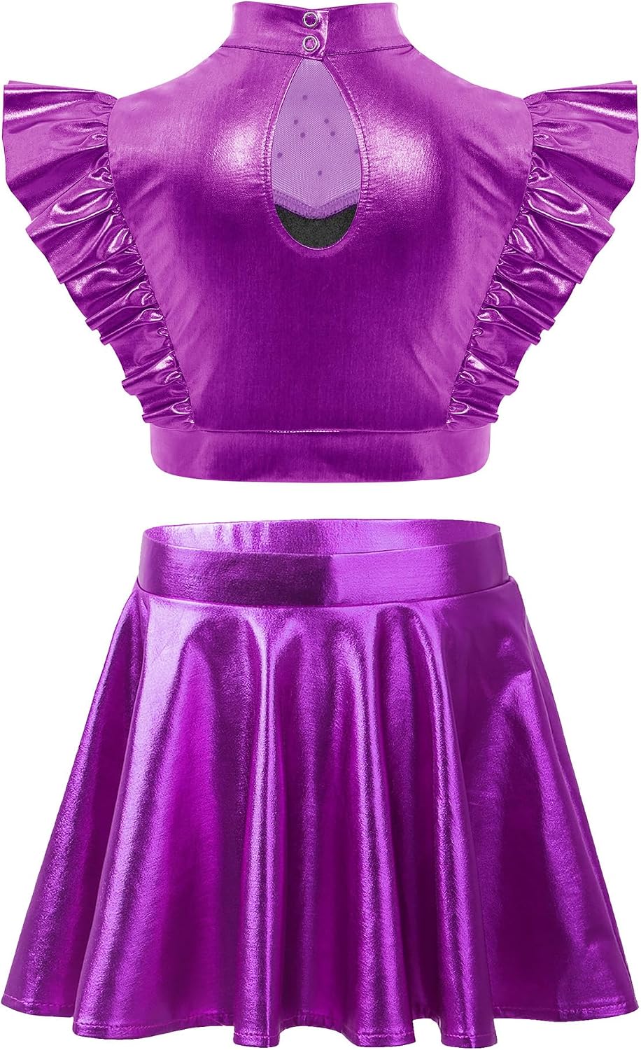 XUNZOO Girls Sequins Metallic Jazz Dance Skirts Sets Ruffle Flutter Sleeve Top with Skirt for Hip-hop Competitions