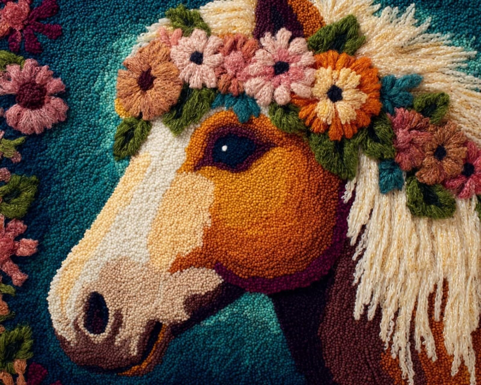 Wallphantom Latch Hook Rug Kits for Adults Beginners,Horses and Flowers,DIY Crochet Rug Making Kit with Printed Patterns Rug Making for Home Decoration Gifts,60x90cm