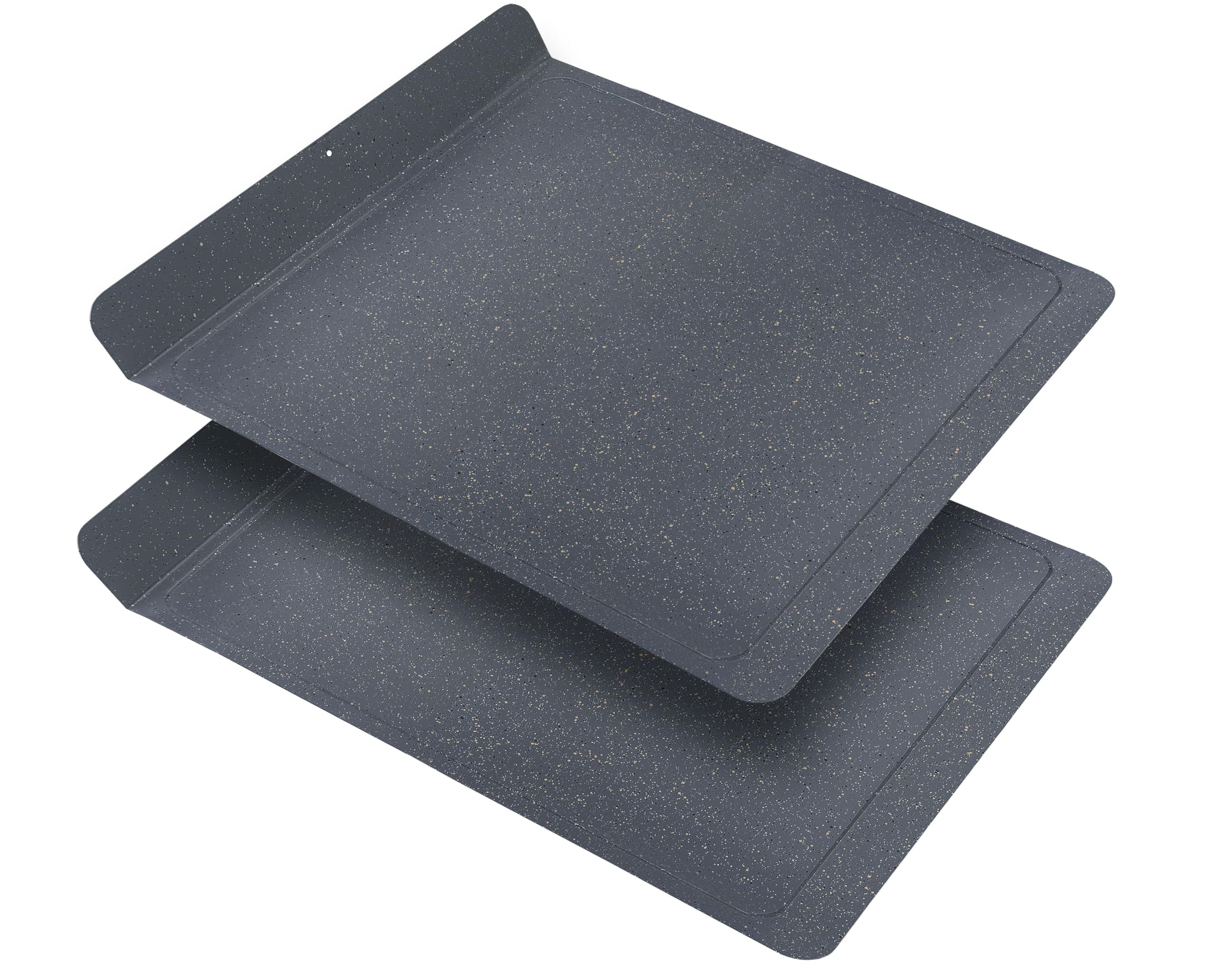 casaWare 2 bandejas planas grandes para hornear galletas, 12.5 x 14 pulgadas con un mango de 1.5 pulgadas, revestimiento antiadherente de cerámica (granito plateado)