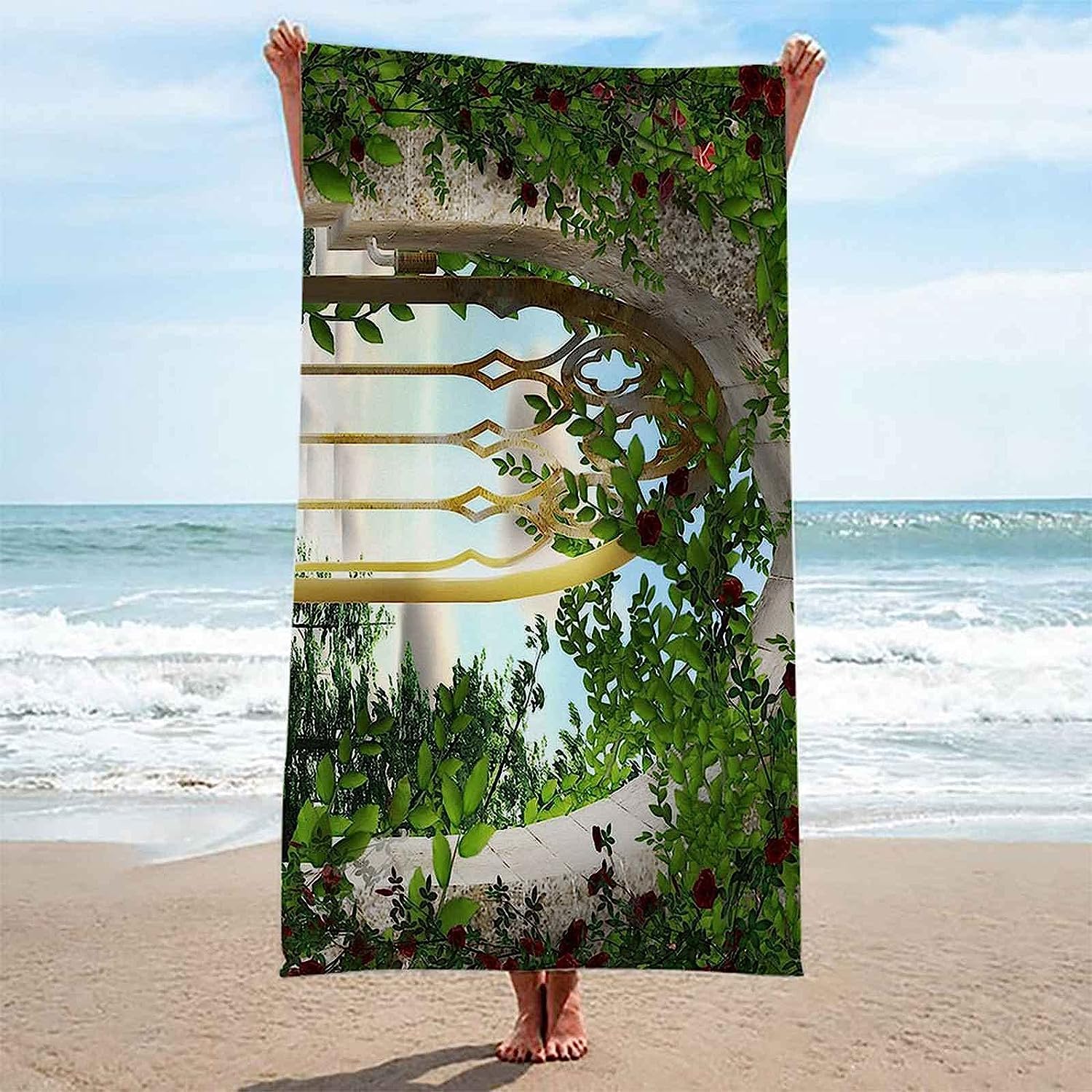 Strandtuch Grüne Bogenlandschaft 3D Badetuch Mikrofaser Campingtuch Schnelltrocknendes Handtuch Sandfrei Ultraweiches Reisehandtuch Tragbar Badetuch Für Reisen Strand Schwimmen Wandern Xxl 200 X -8M5G