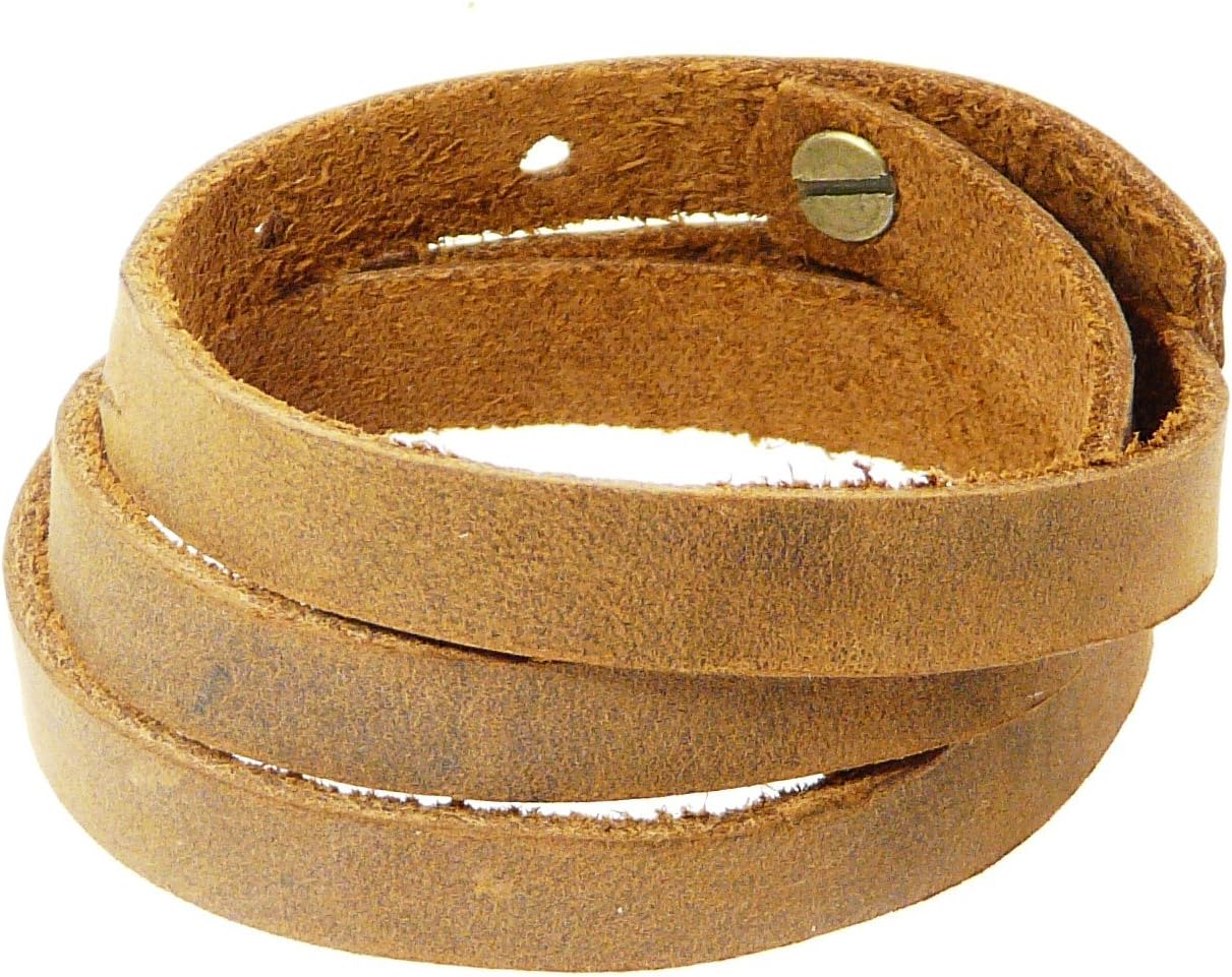Mens Brown Leather Wrap Around Strap Wristband Bracelet - 04 - MAX Wrist Size 56CM