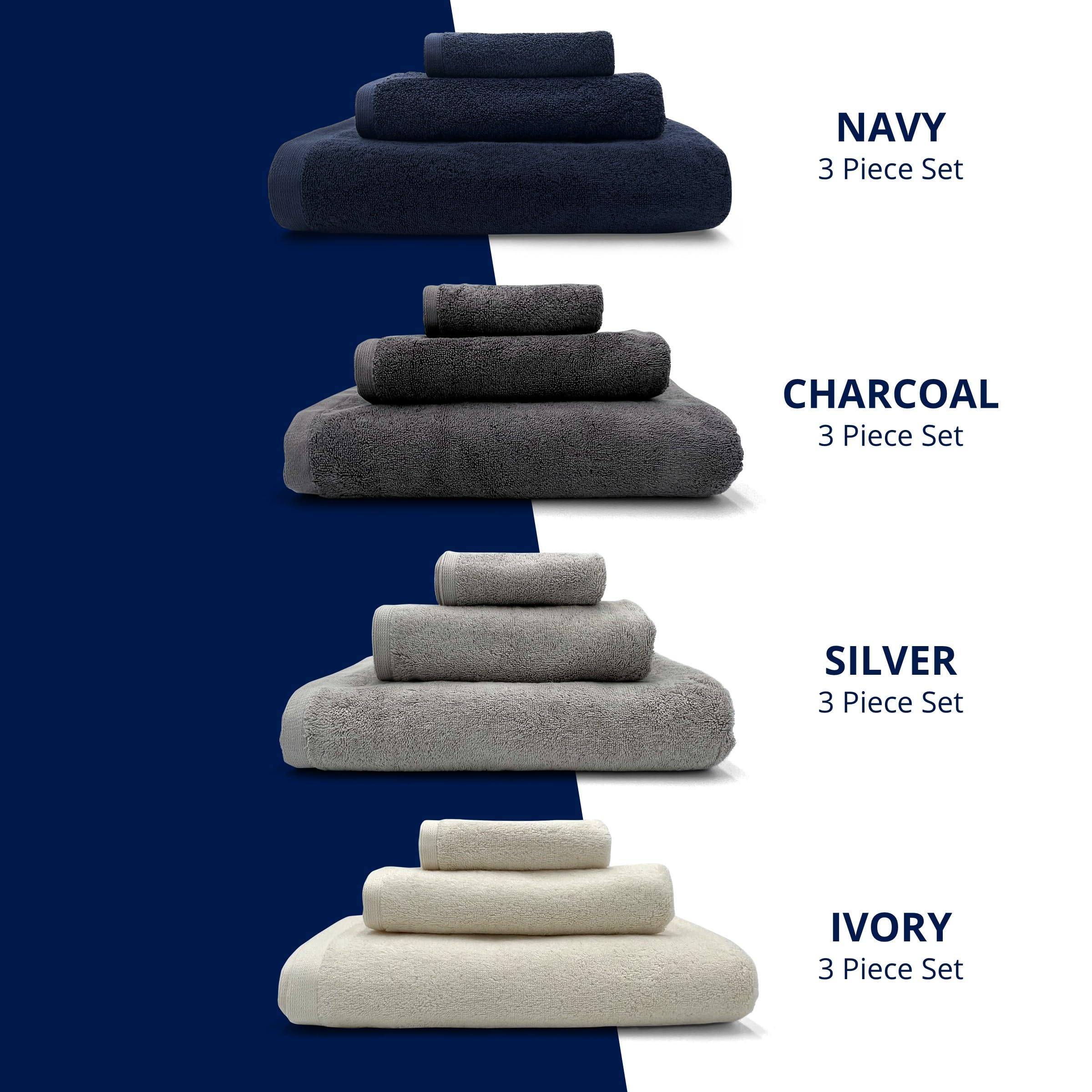 Lincoln & Palm SILVERbac - Juego de toallas turcas de 3 piezas, gruesas, suaves, afelpadas de 700 g/m², calidad de spa y hotel, con infusión plateada, baño de 58 x 30 pulgadas, mano de 30 x 16