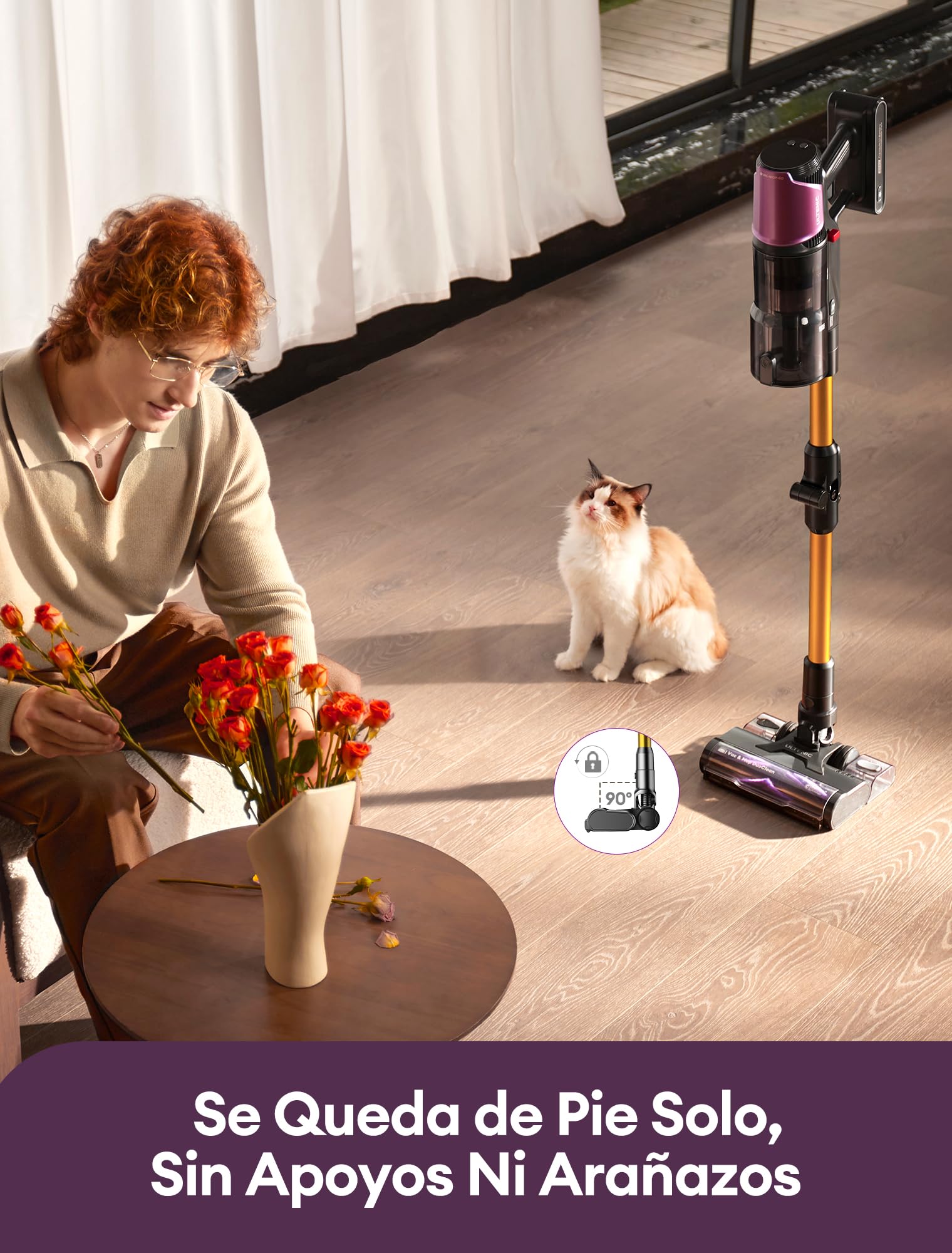 Ultenic U20Mopper Aspiradora sin Cable 60KPa/60Min, con Tanque Extraíble, Tec. Slide-to-Clean sin Ensuciarte, Limpia Bajo Muebles sin Agacharse, Cepillo Antienredos– Ideal para Suelos Duros y Mascotas