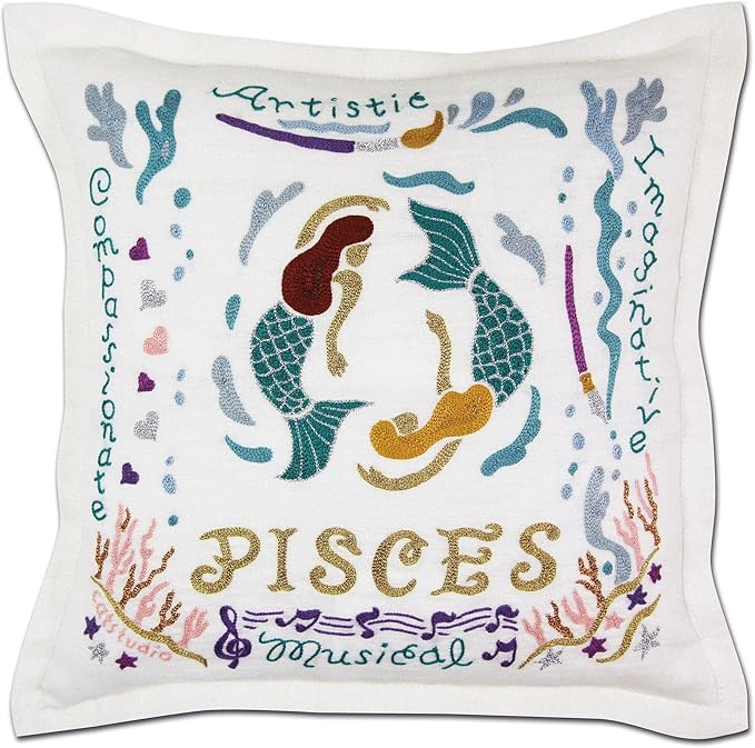 Catstudio Astrology Hand Embroidered Pillow, Pisces Zodiac Sign Decorative Throw Pillows, Embroidered Couch Pillows, Perfect Pisces Gifts, February Birthday Gifts, March Birthday