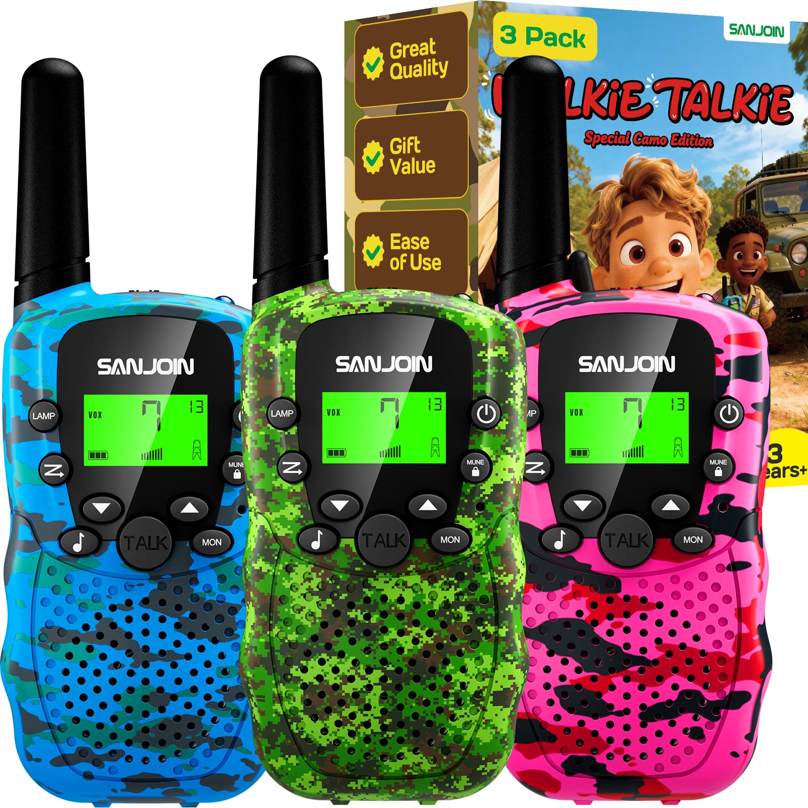 Walkie Talkies for Kids Games Outdoor Toys for 3-12 Year Old Boys Girls, 3 Miles Long Range Walkie Talkie as Camping Essentials, Christmas Birthday Gifts for 3 4 5 6 7 8 9 Year Old Boy Girl Gift
