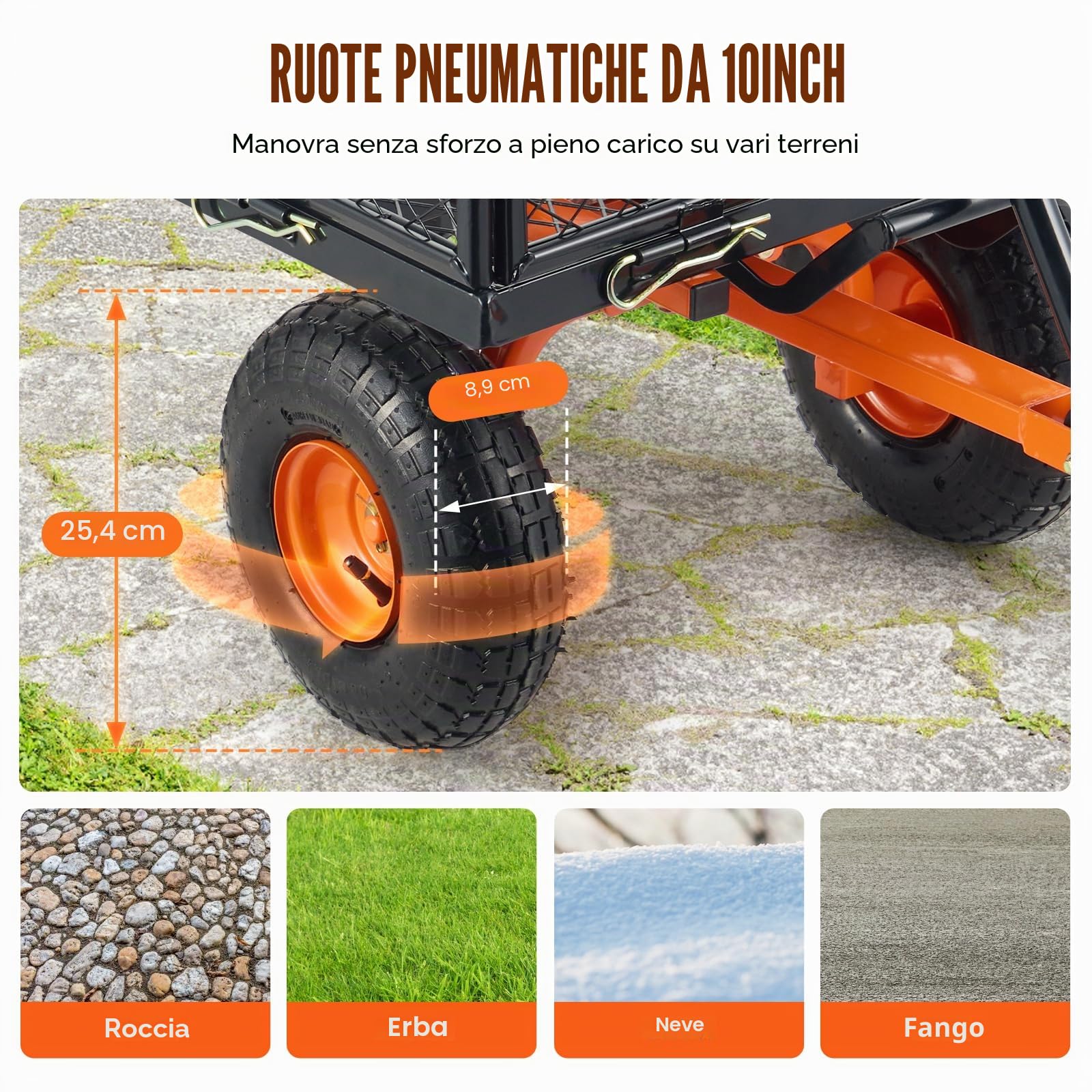 VEVOR Carrello Ribaltabile in Metallo, Carrello Ribaltabile Giardino Telaio Facile Montare, Carriola Utilitaria, Pneumatici 254 mm Carro Ribaltabile Maniglia Convertibile 2 in 1, Capacità 399,1 kg