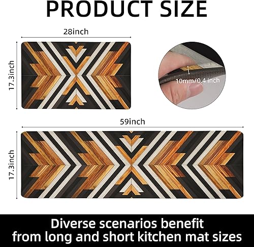 Miniatura 2 de Tyrot Western Aztec - Juego de 2 alfombras de cocina acolchadas antifatiga, color negro, bohemio, largas, para piso, alfombras rústicas de cocina,