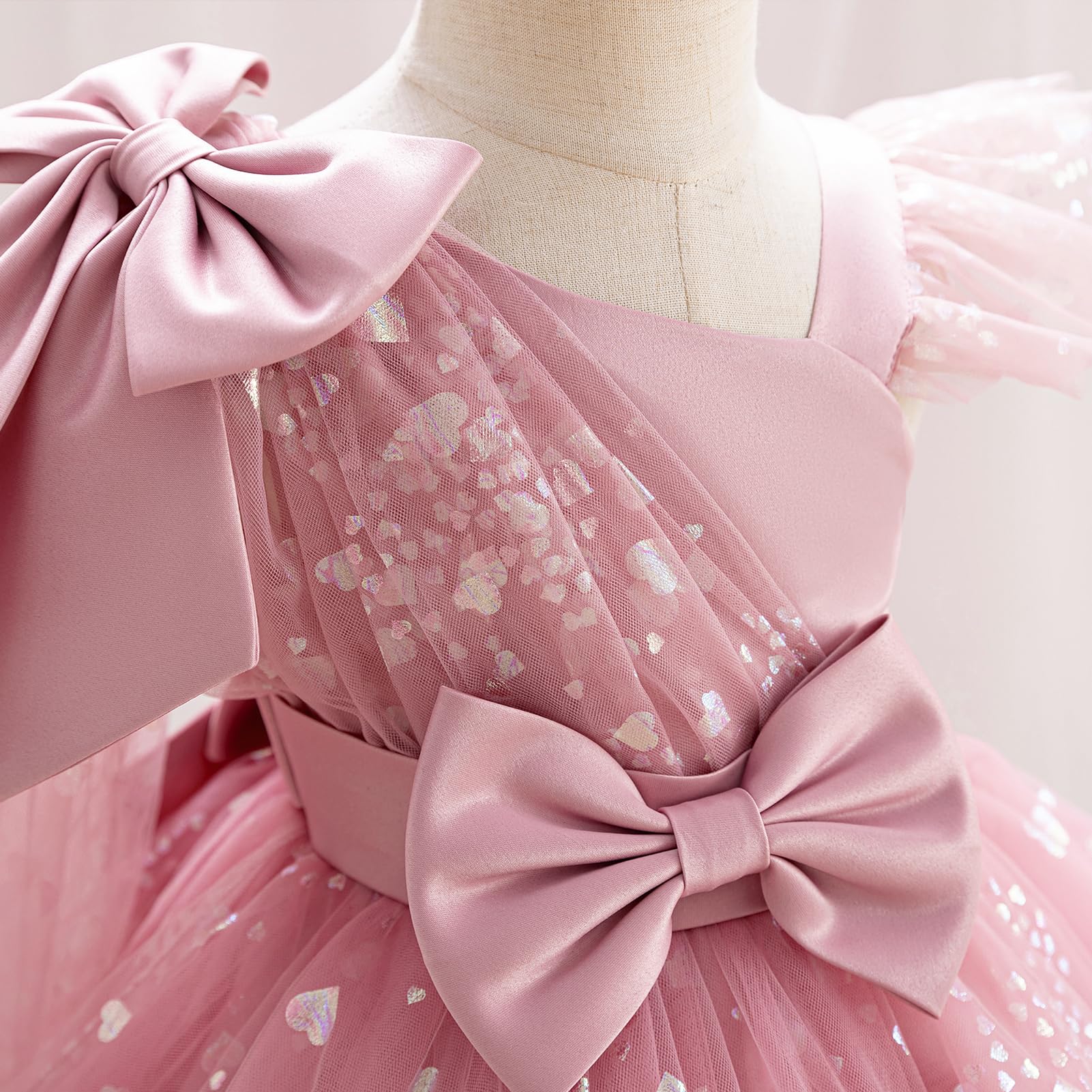 OBEEII Vestido de concurso para niñas pequeñas, vestido de tul con lentejuelas y corazón, vestido de tutú de flores para boda, princesa, fiesta de cumpleaños, vestido de graduación